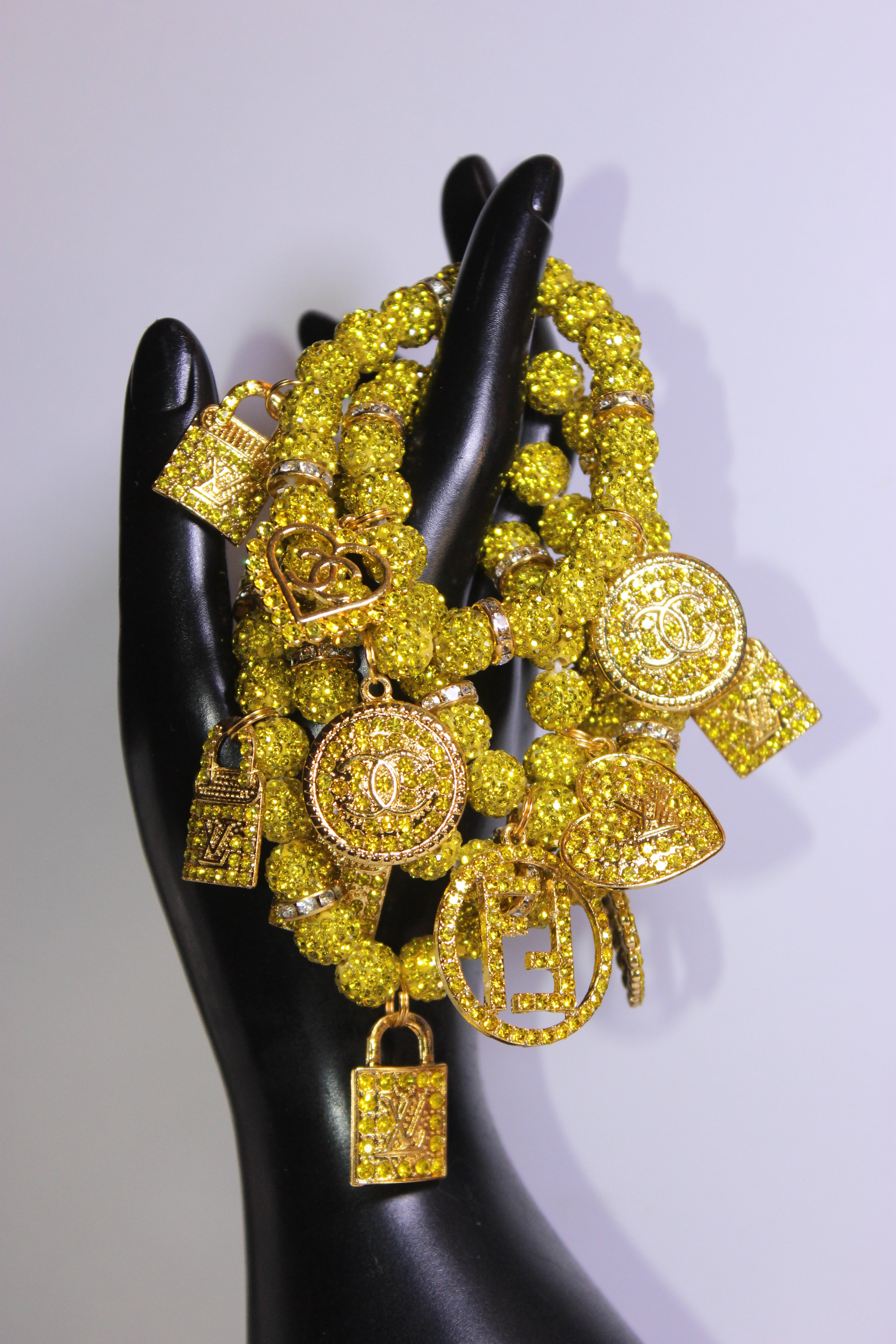 4 Piece Yellow & Gold Rhinestone Charm Bracelet Set