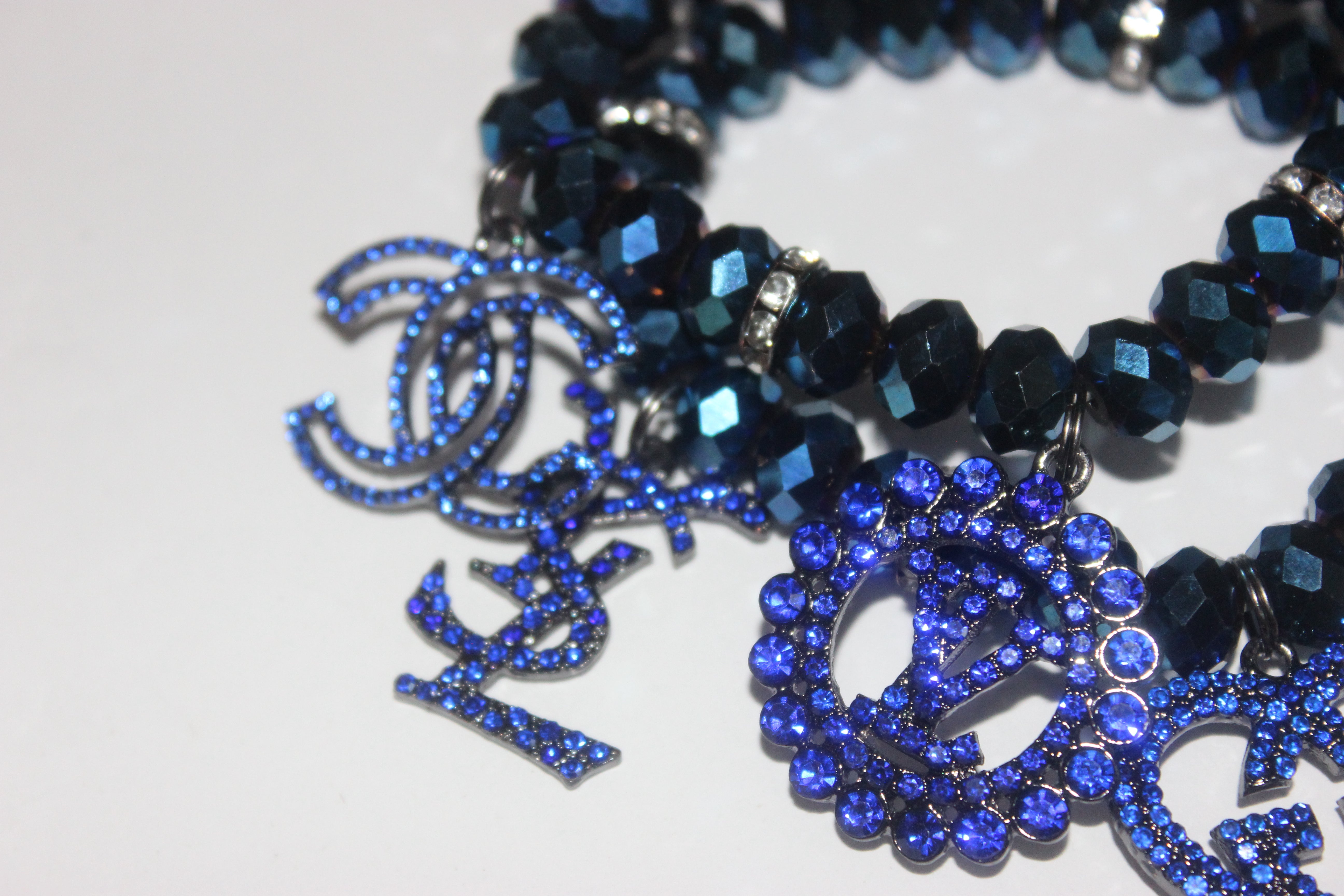 Electric Blue Crystal 2 Piece Charm Bracelet Set