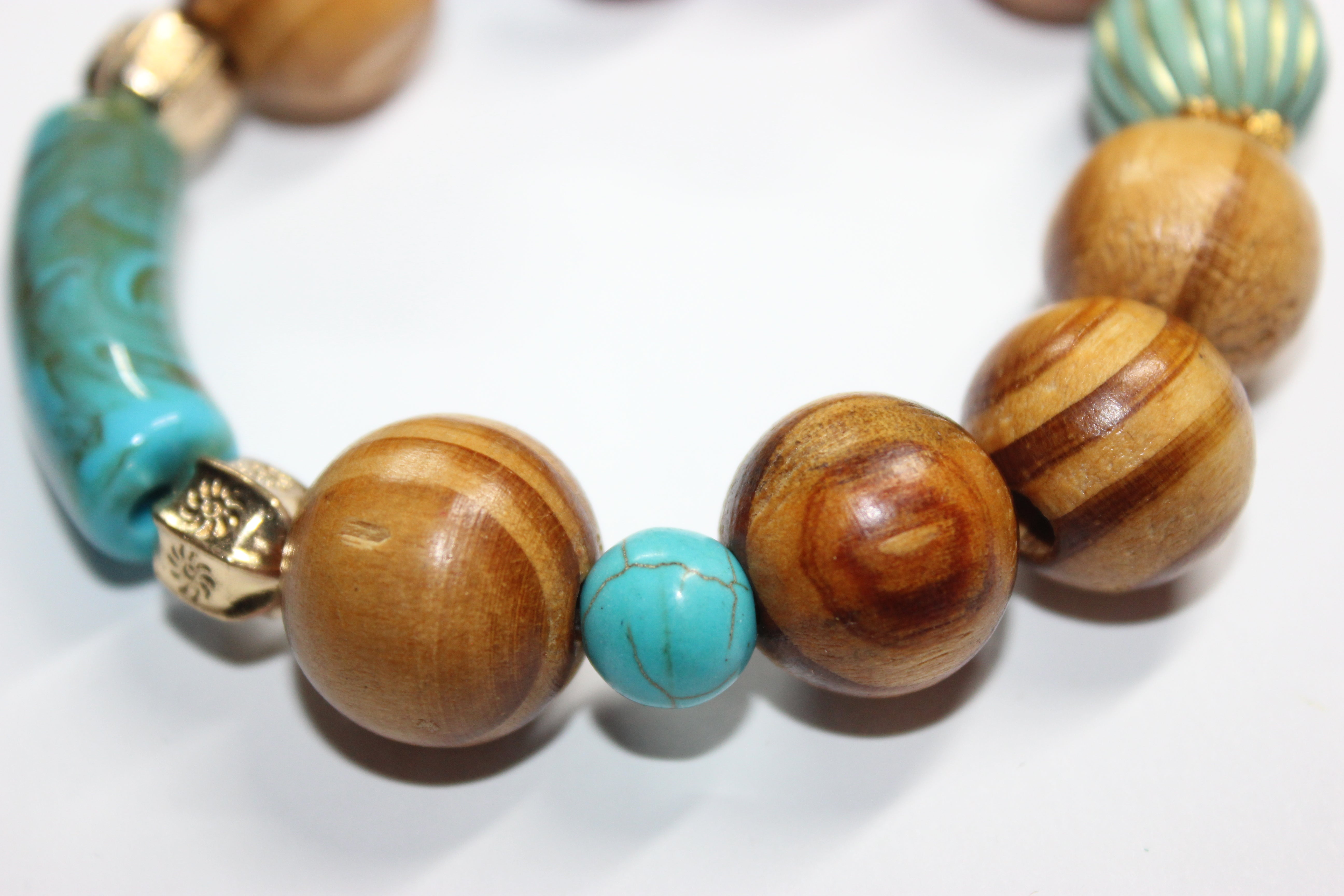 Wood Turquoise w/ Gold Beaded Bracelet