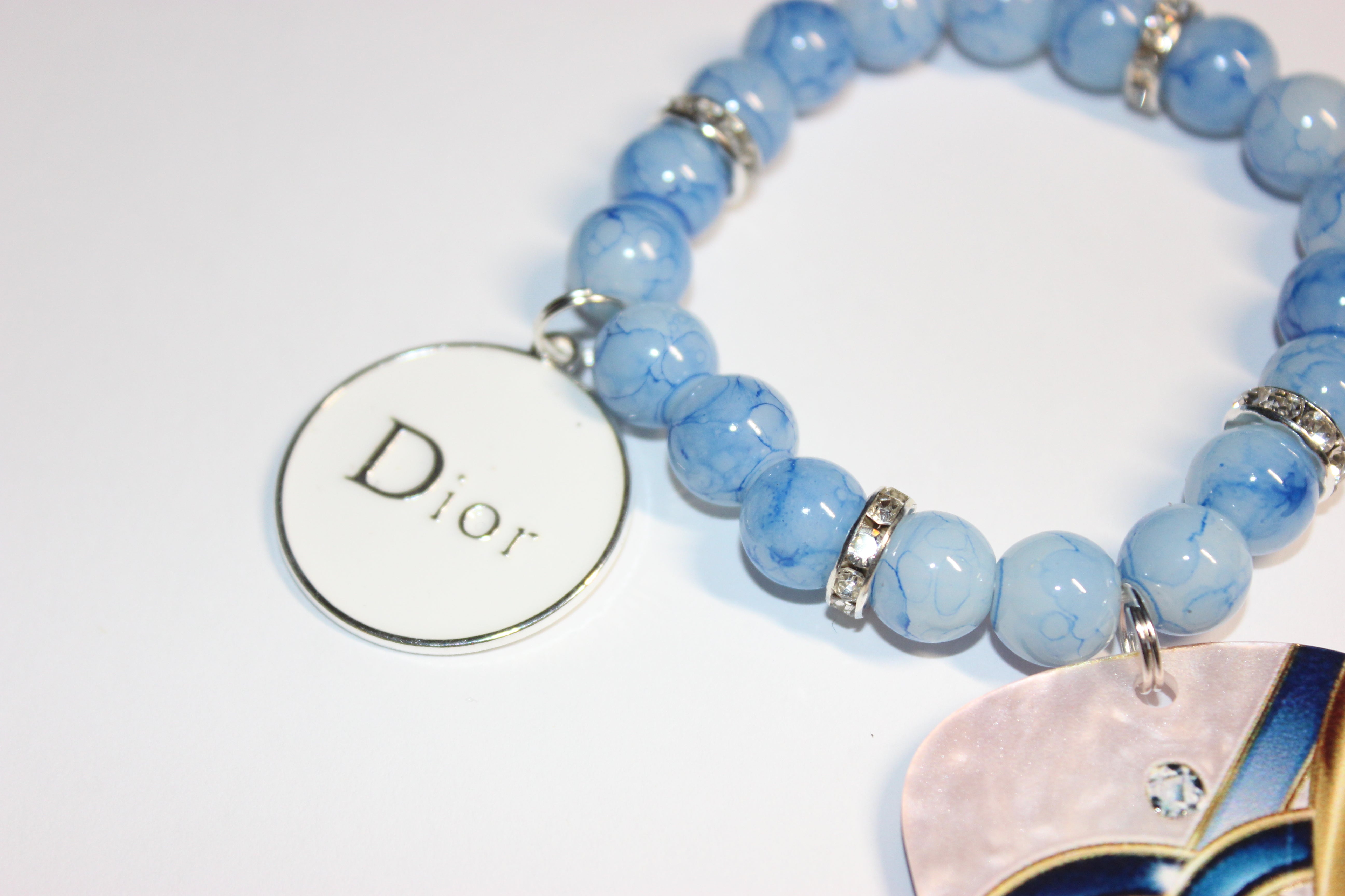 Blue & White w/ Silver Charm Bracelet (1)