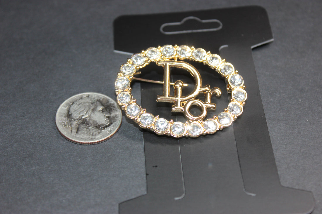 Gold Rhinestone Oval Style Brooch Pin