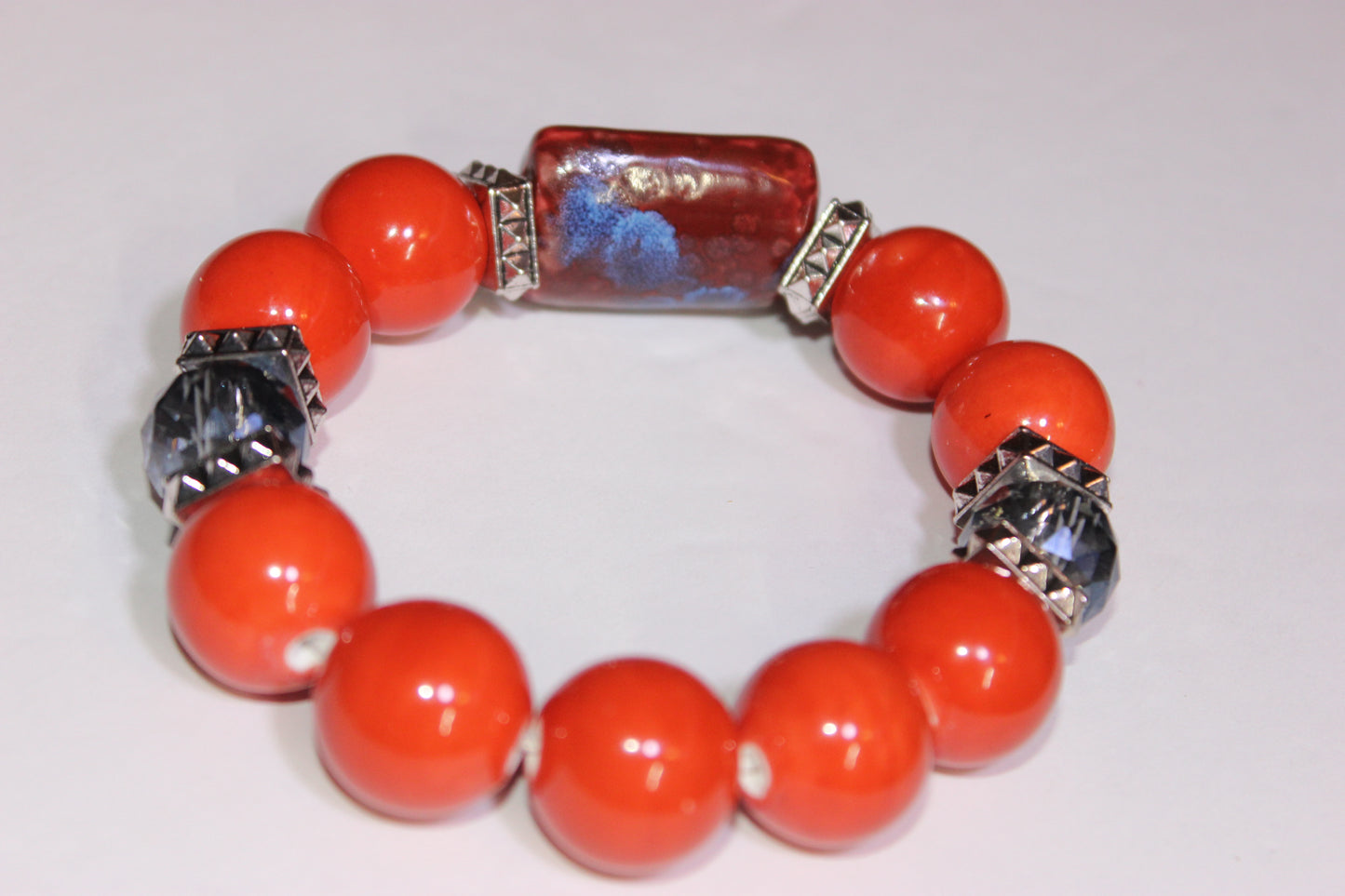 Shades Of Orange & Blue Gemstone Beaded Bracelet