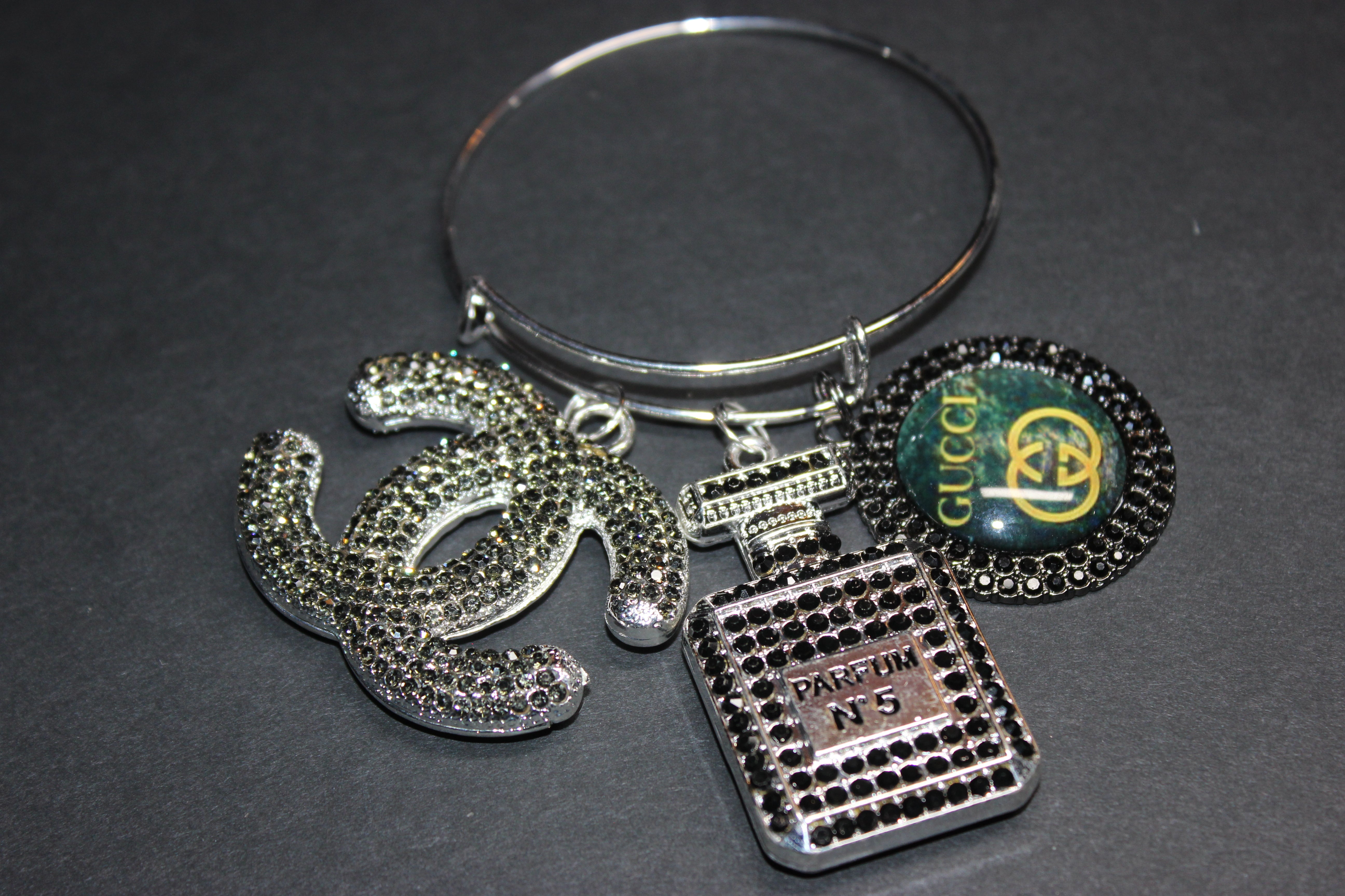 Grey/Black/Silver Charm Bangle