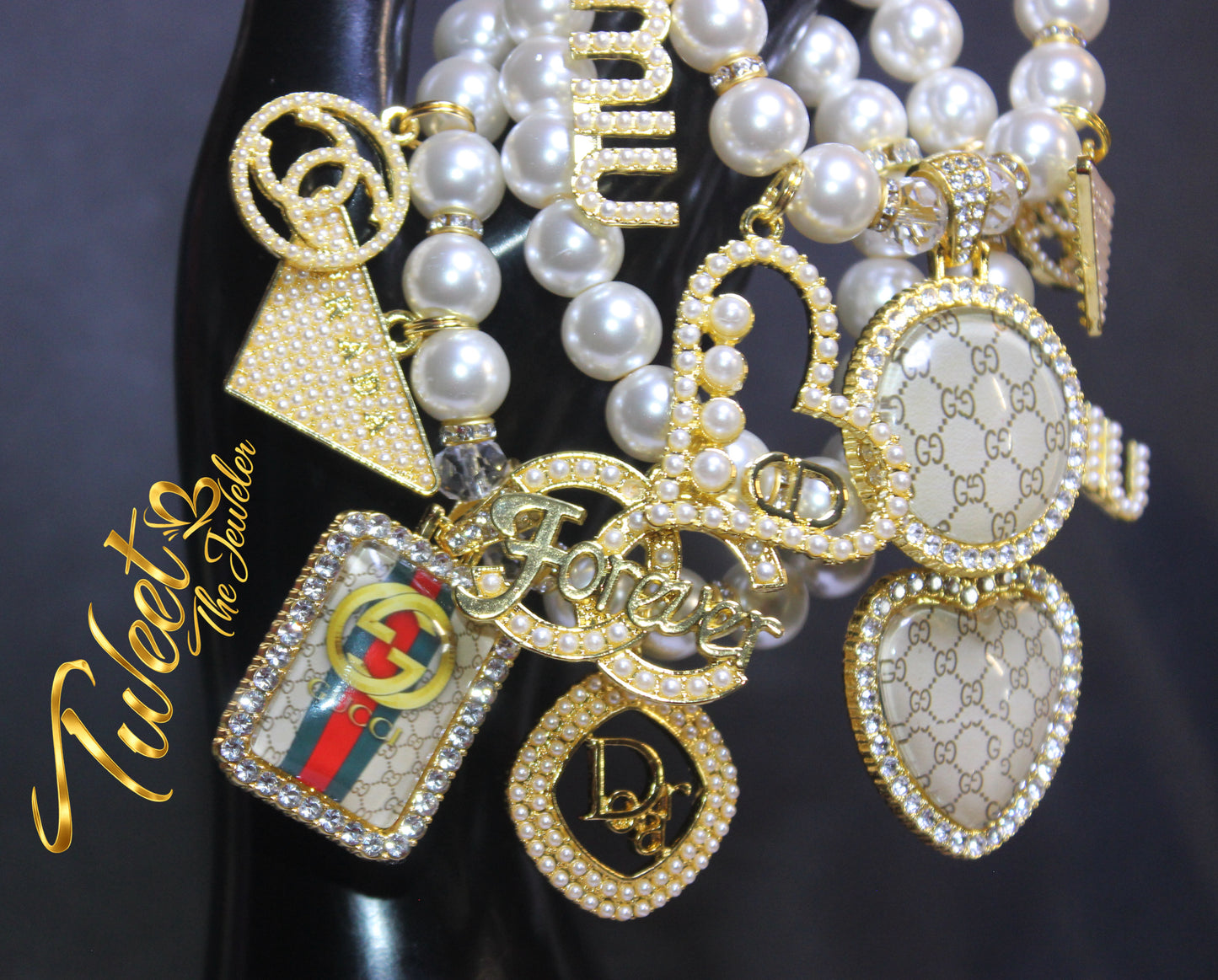 3 Piece Luxury Pearl & Gold Charm Bracelet Set