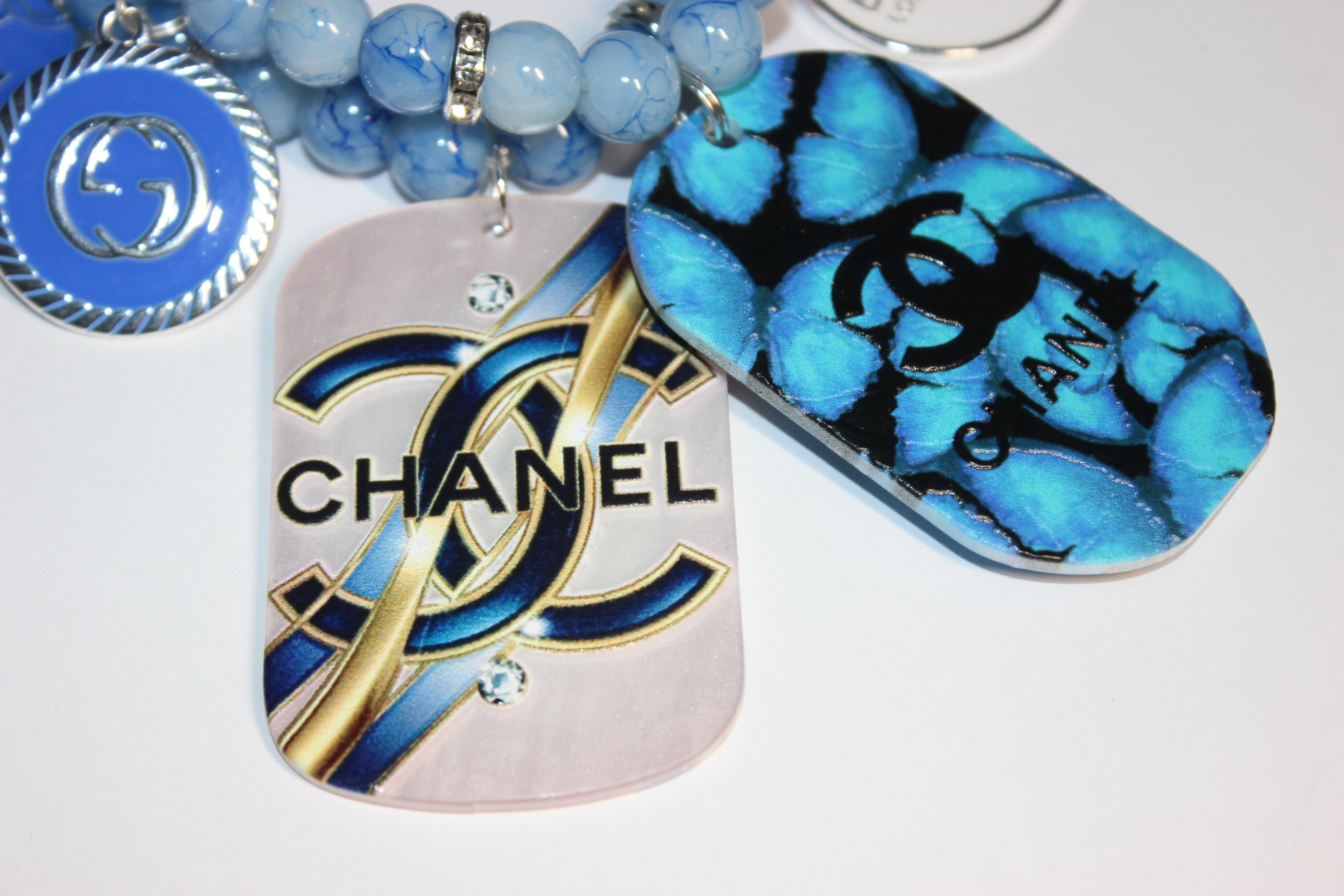 2 Piece Shades Of Blue w/ Silver Charm Bracelet Set