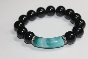 Black & Shades Of Turquoise w/ Silver Beaded Bracelet