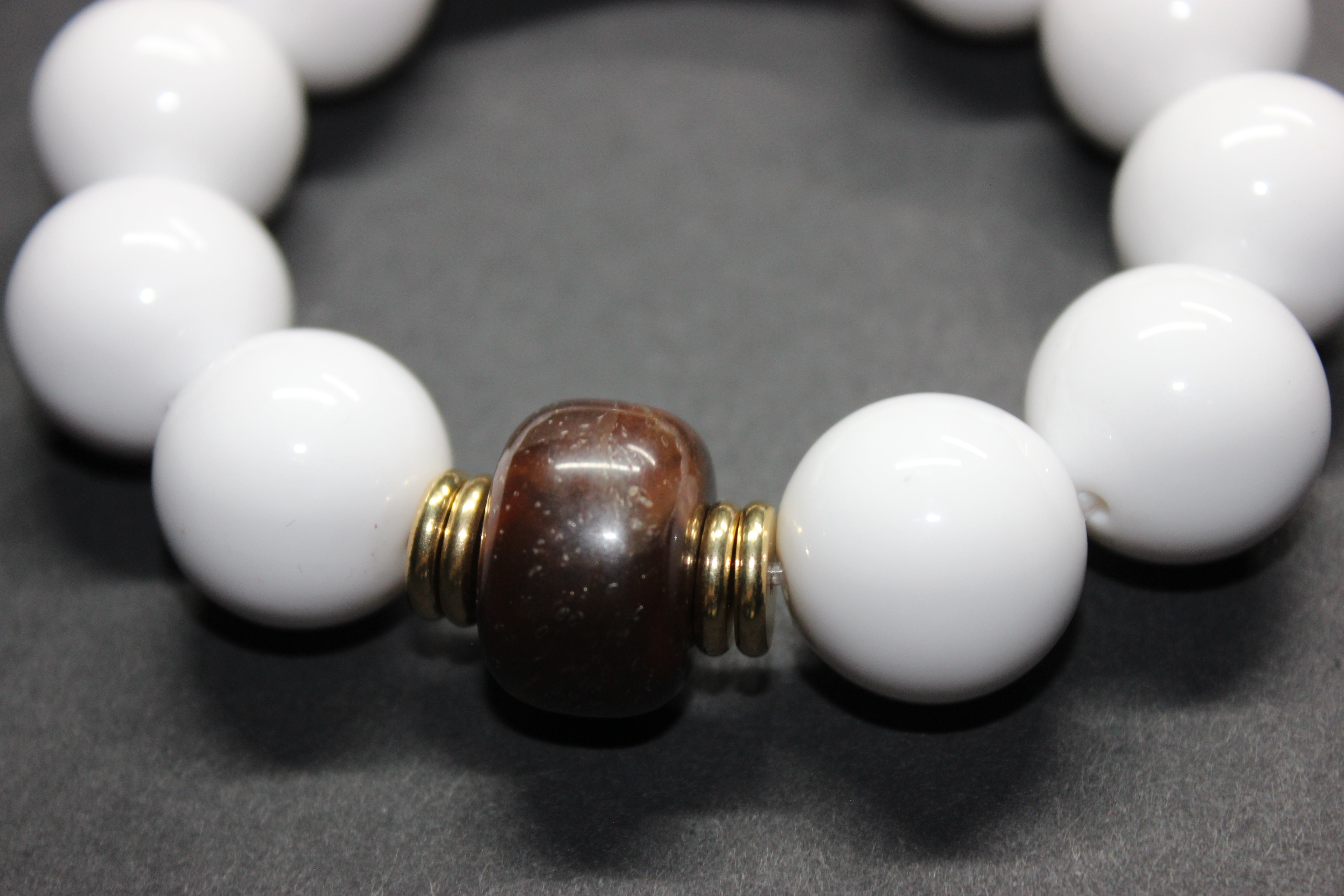 White Brown & Gold Large Beaded Bracelet