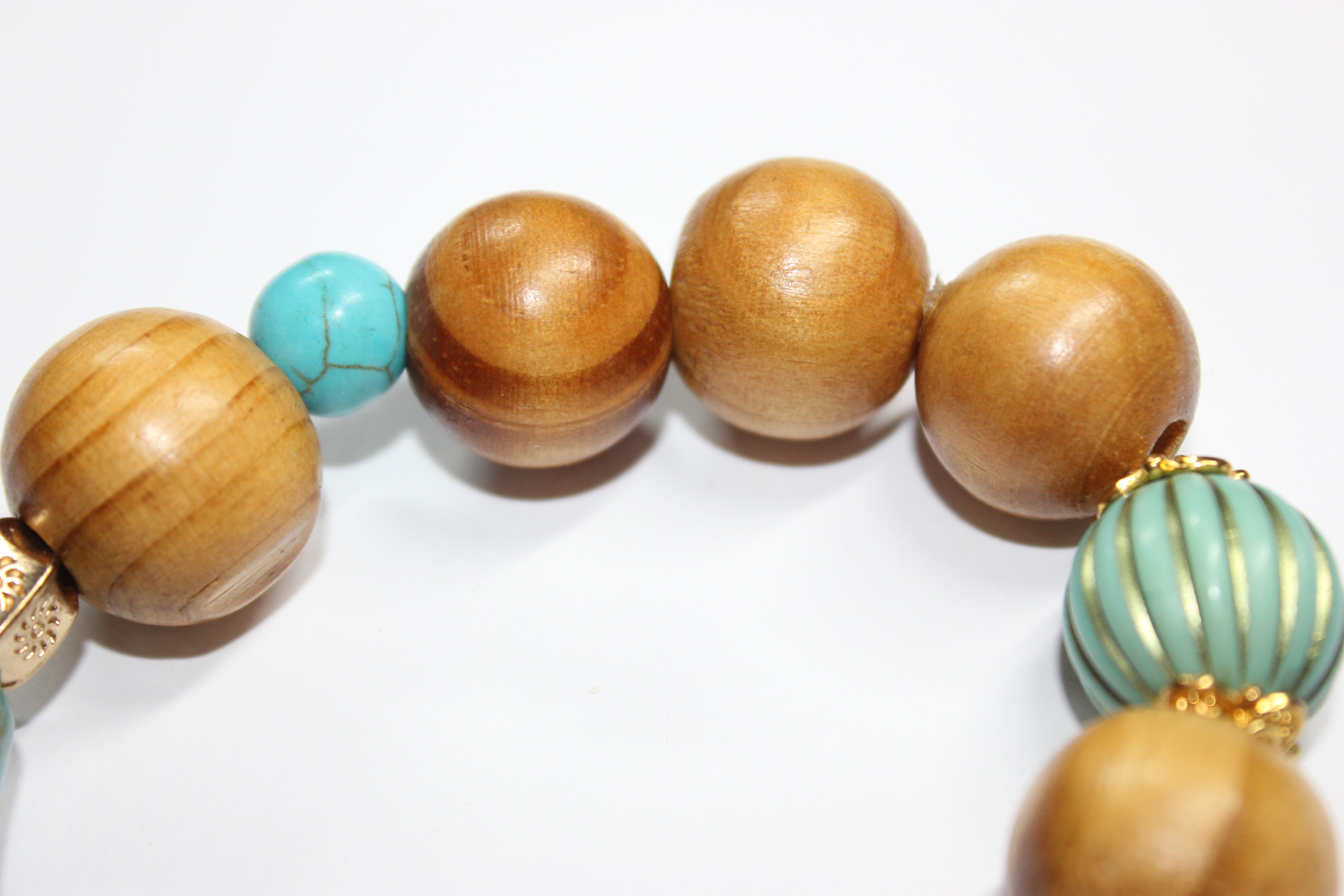 Wood Turquoise w/ Gold Beaded Bracelet
