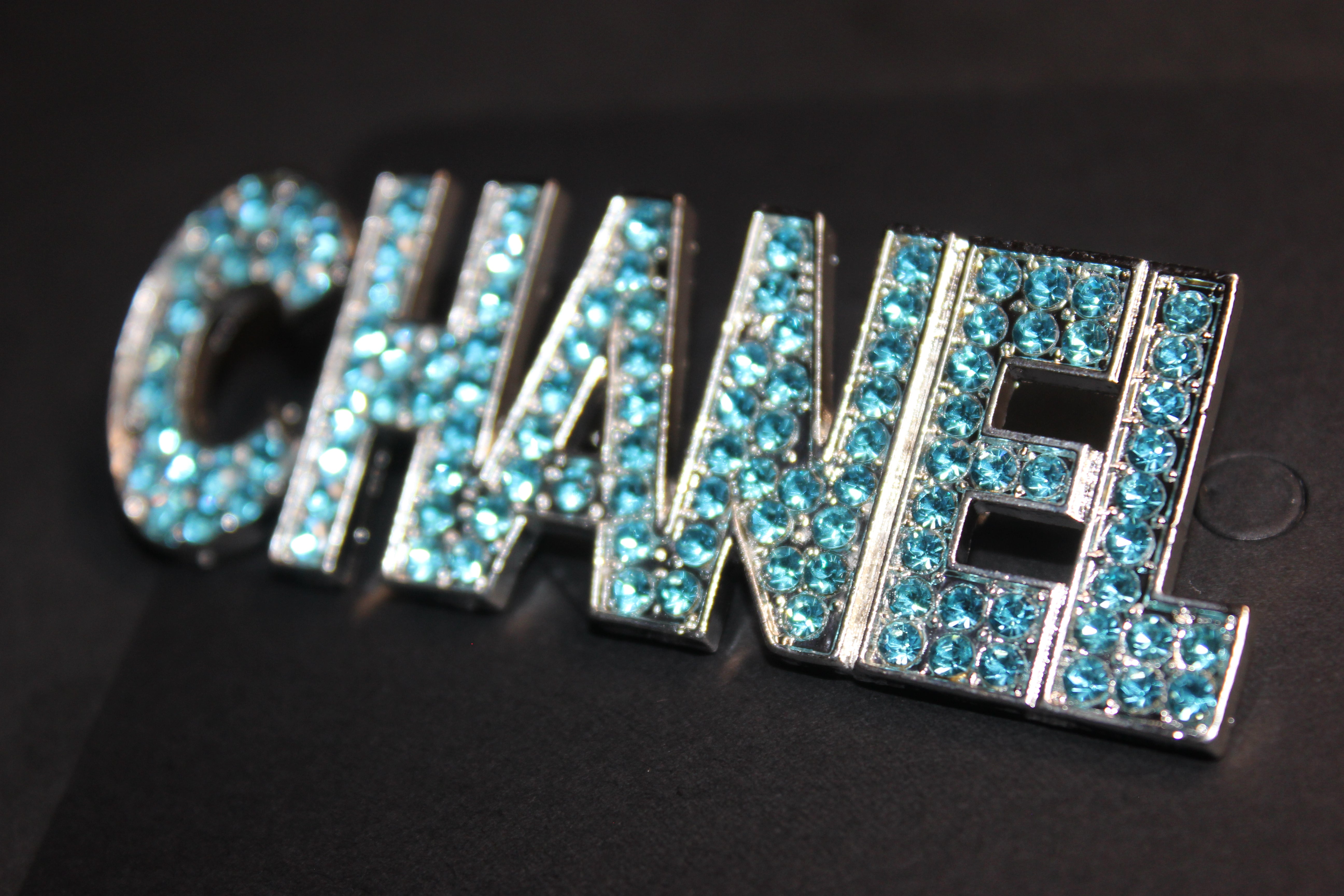 Aquamarine & Silver Rhinestone Brooch Pin