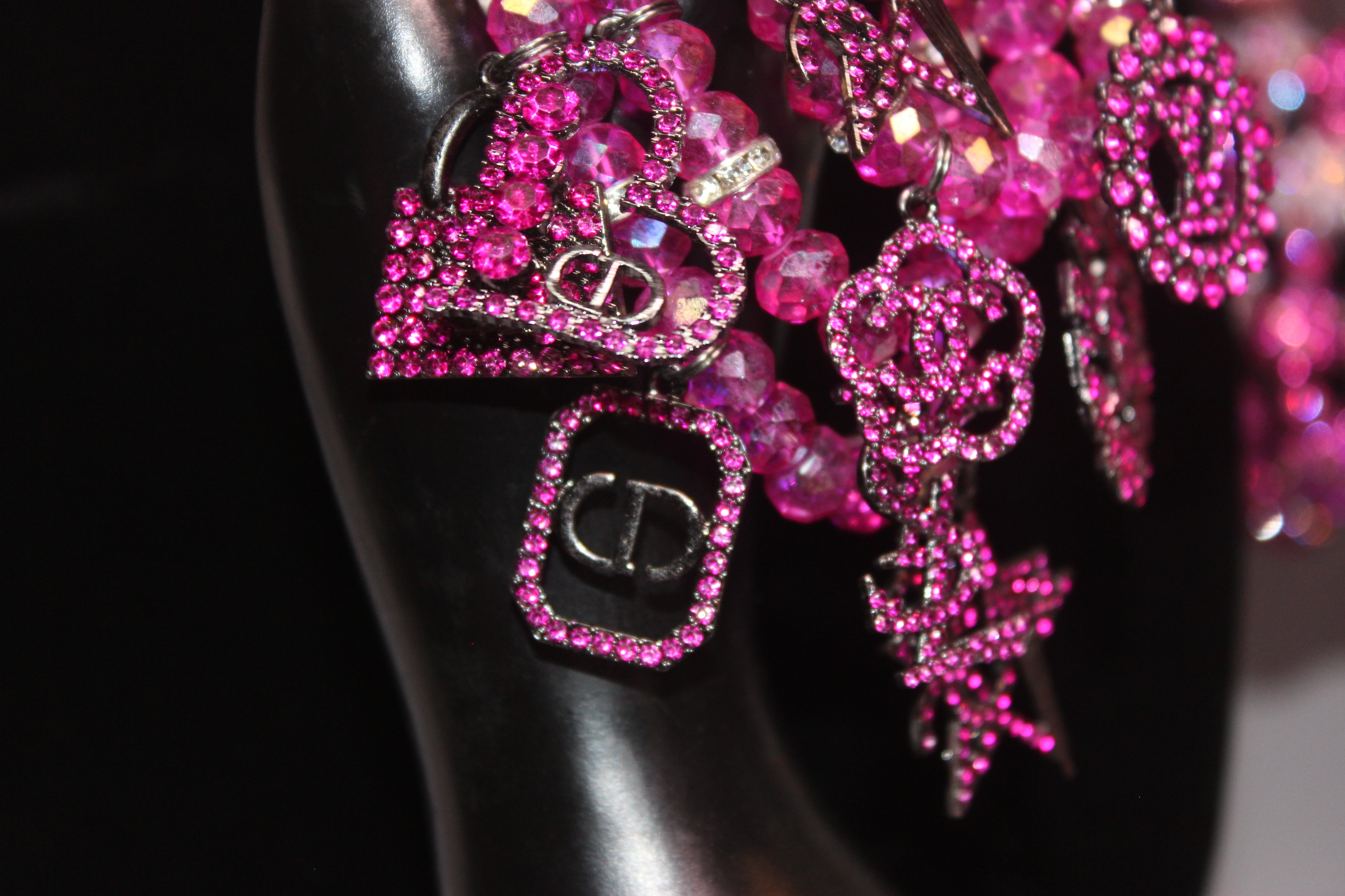 4 Piece Hot Pink Crystal Charm Bracelet Set