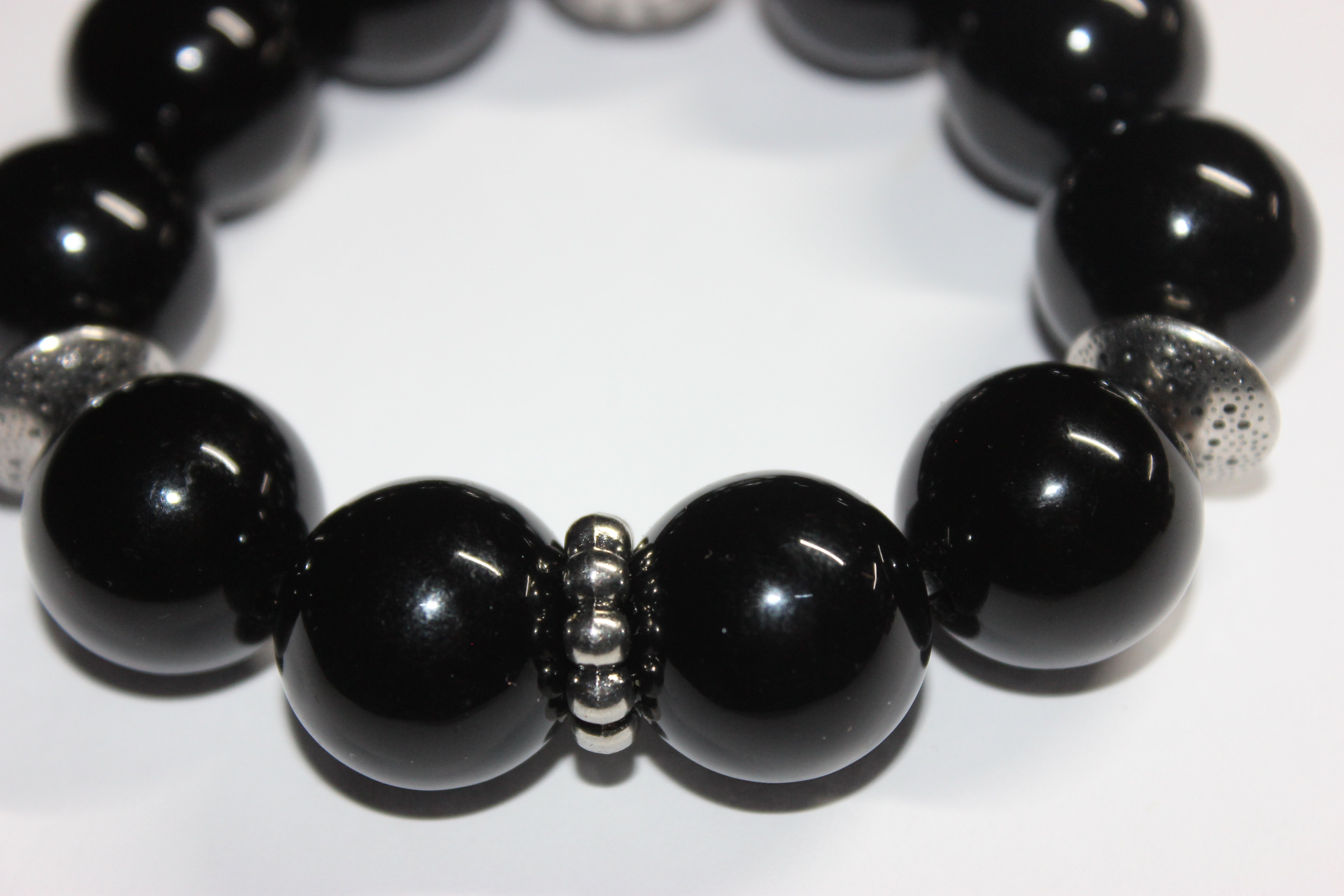 Black & Silver Large Beaded Bracelet