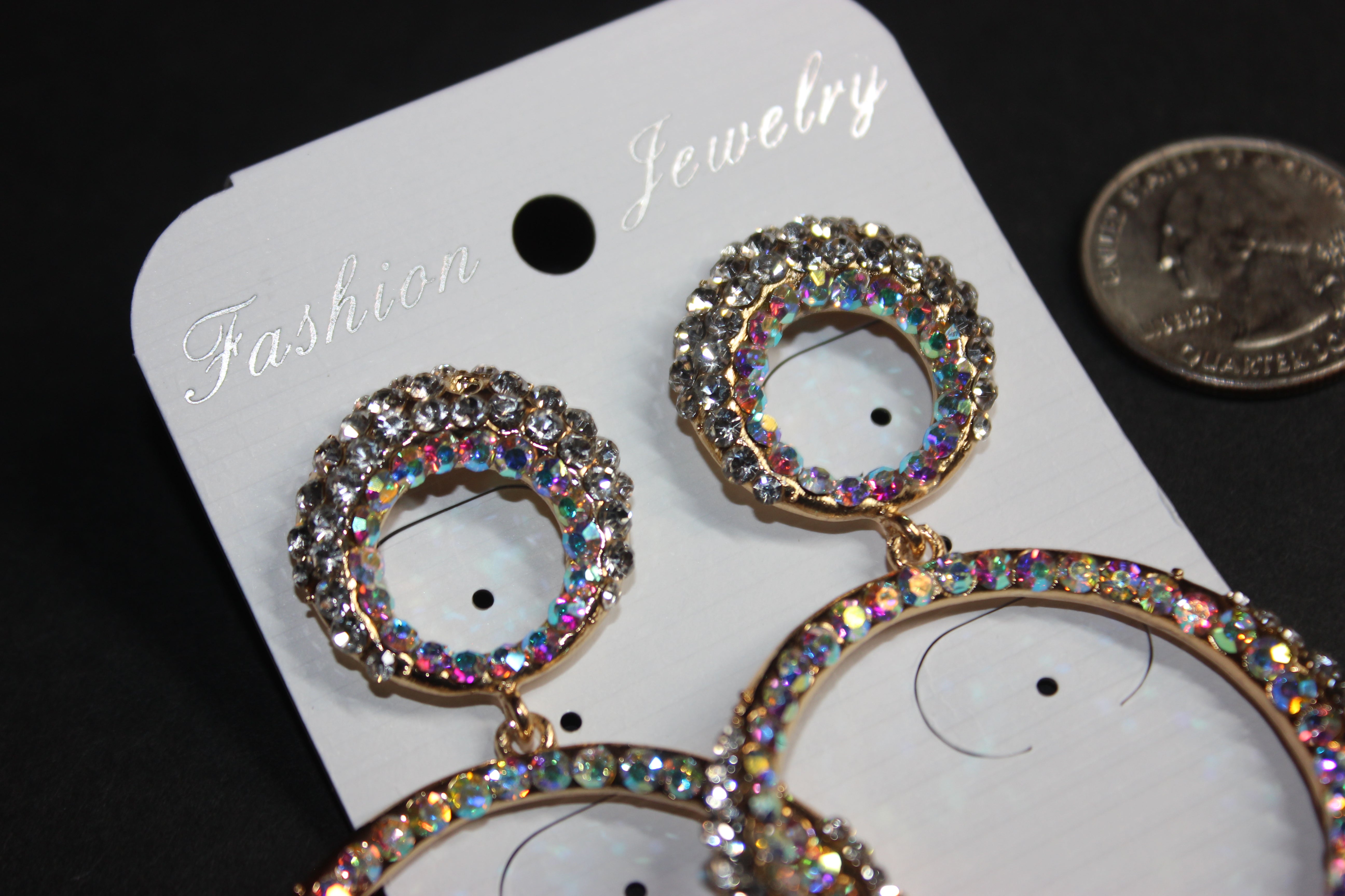 Iridescent & Clear Rhinestone Earrings