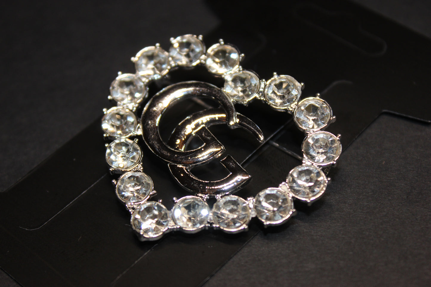Rhinestone & Silver Heart Brooch Pin