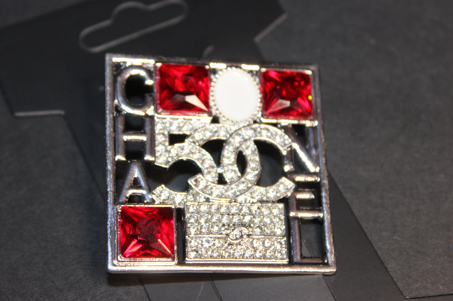 Red & Silver Rhinestone Brooch Pin