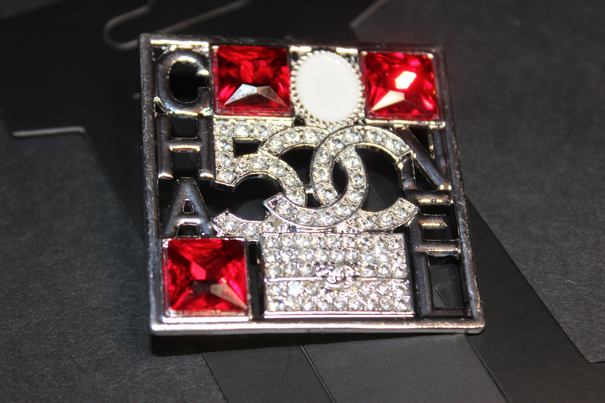 Red & Silver Pearl Rhinestone Brooch Pin