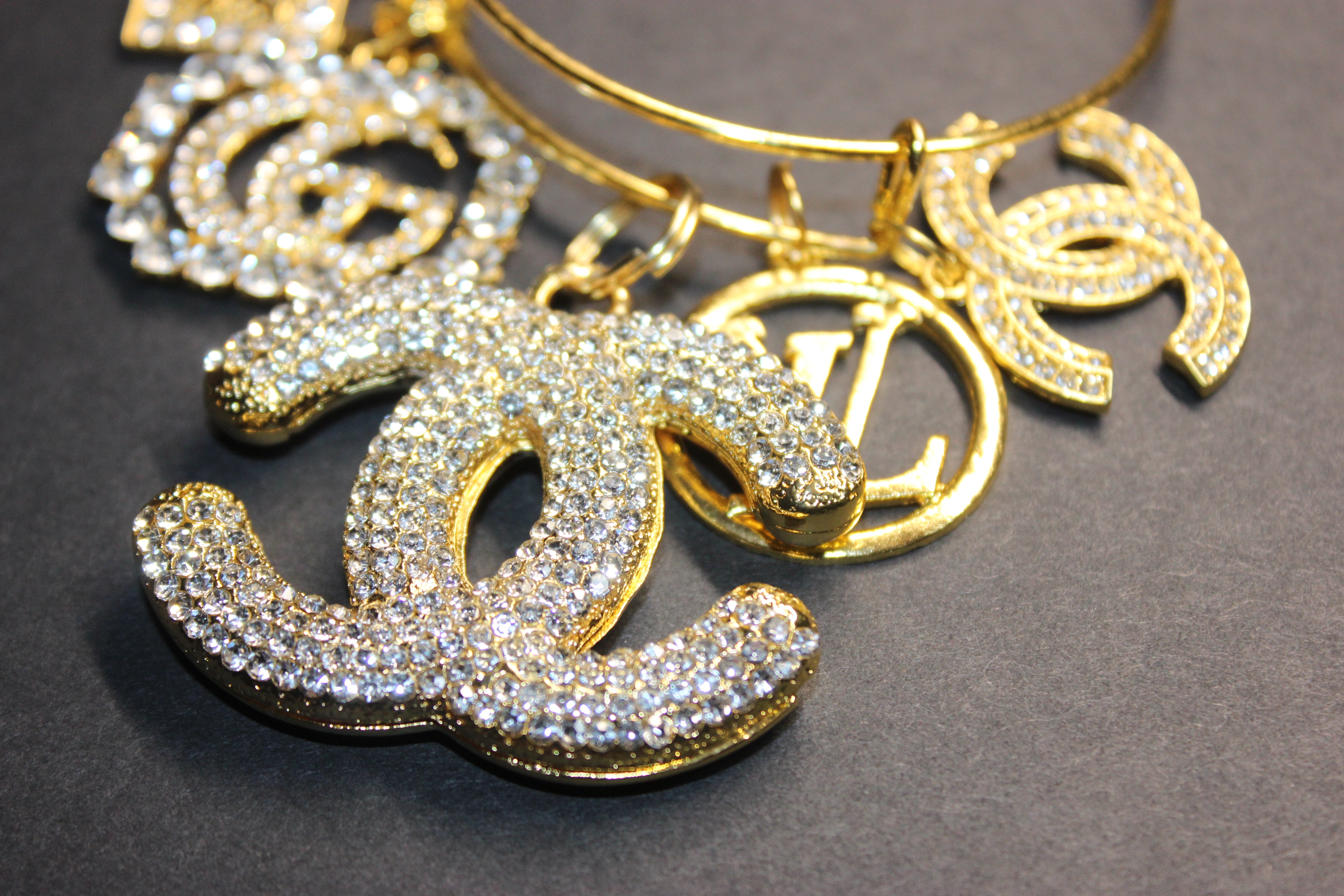5 Charm Gold Bangle Bracelet