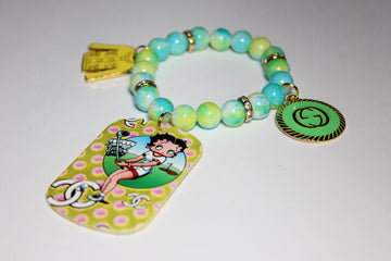 Yellow Green & Aquamarine w/ Gold Charm Bracelet (1)