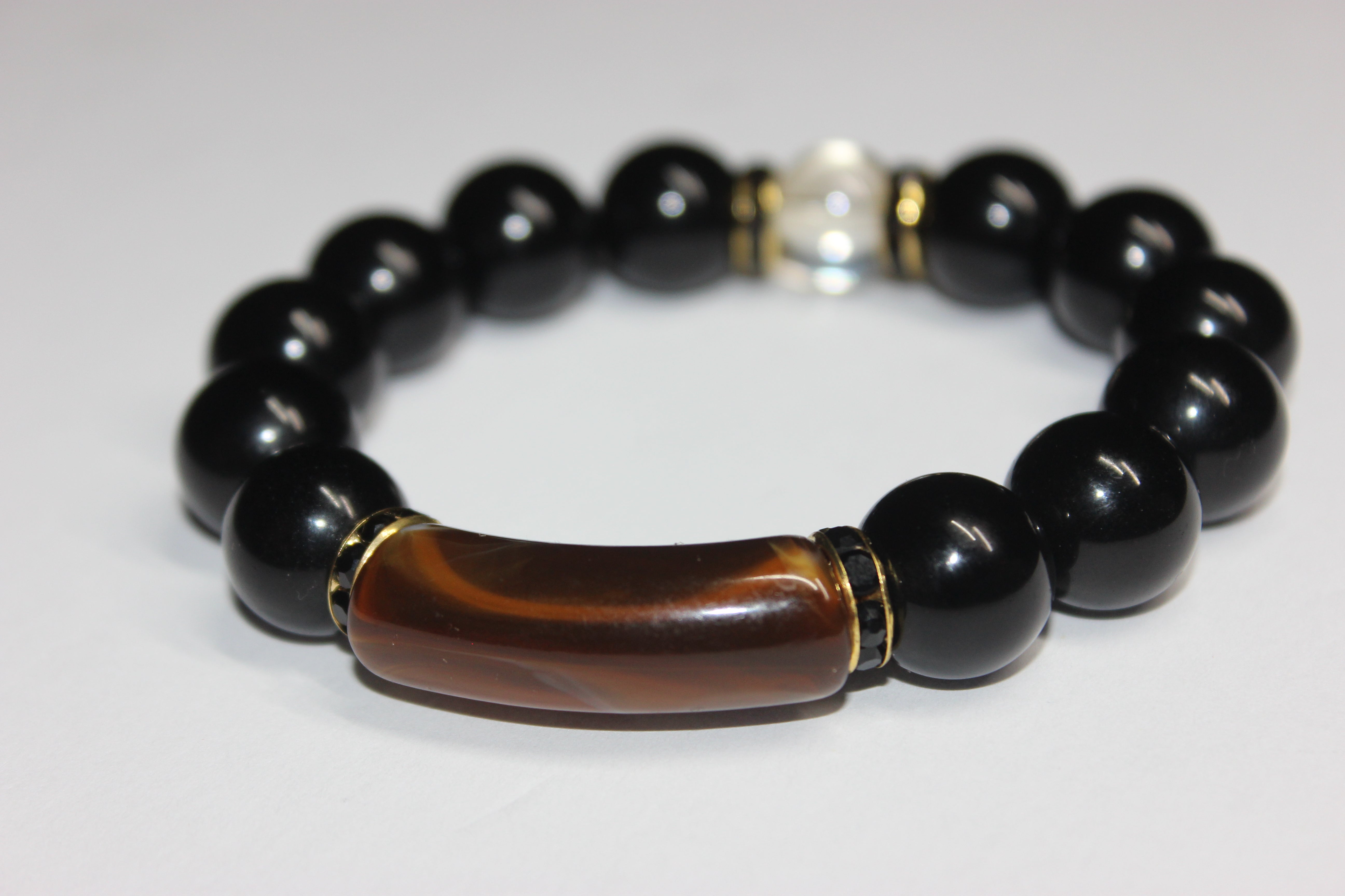 Black Brown with Gold Beaded Bracelet