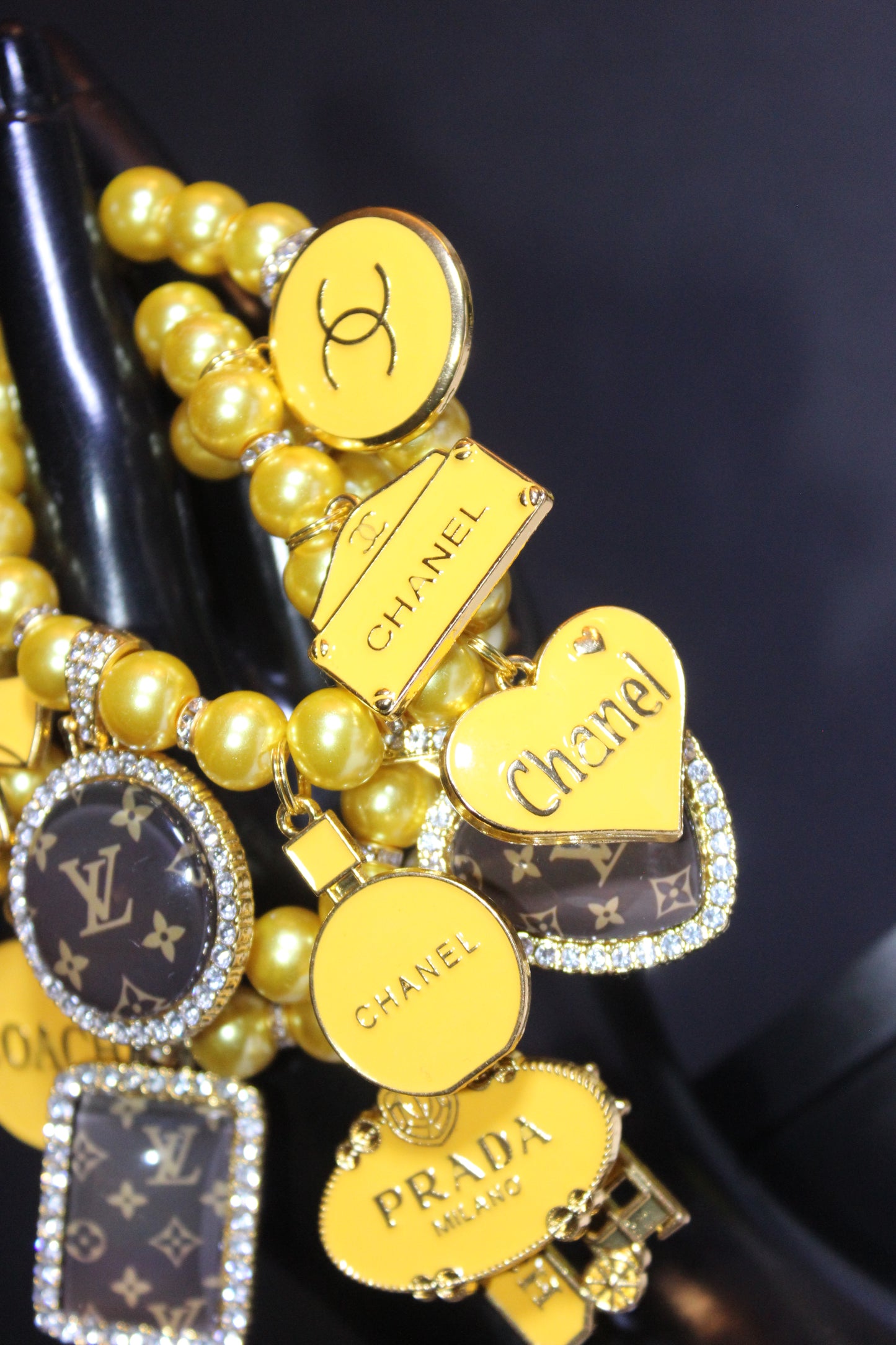 3 Piece Yellow & Gold Pearl Luxury Charm Bracelet Set
