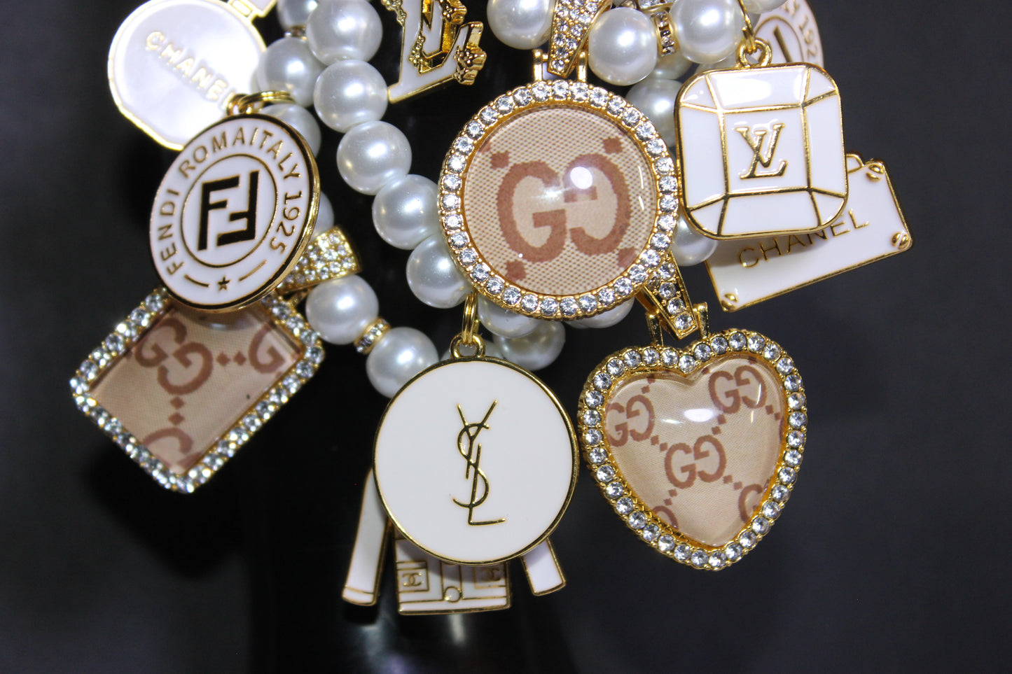 3 Piece White & Gold Pearl Luxury Charm Bracelet Set