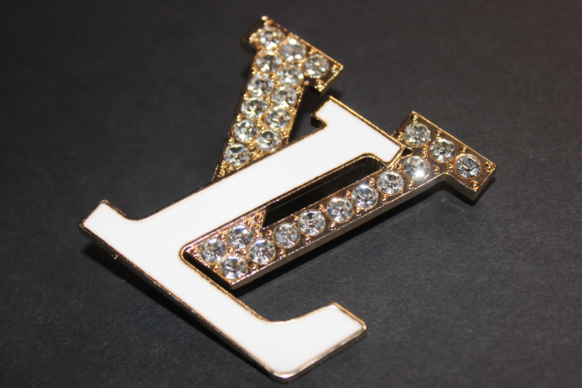 White & Gold Rhinestone Brooch Pin