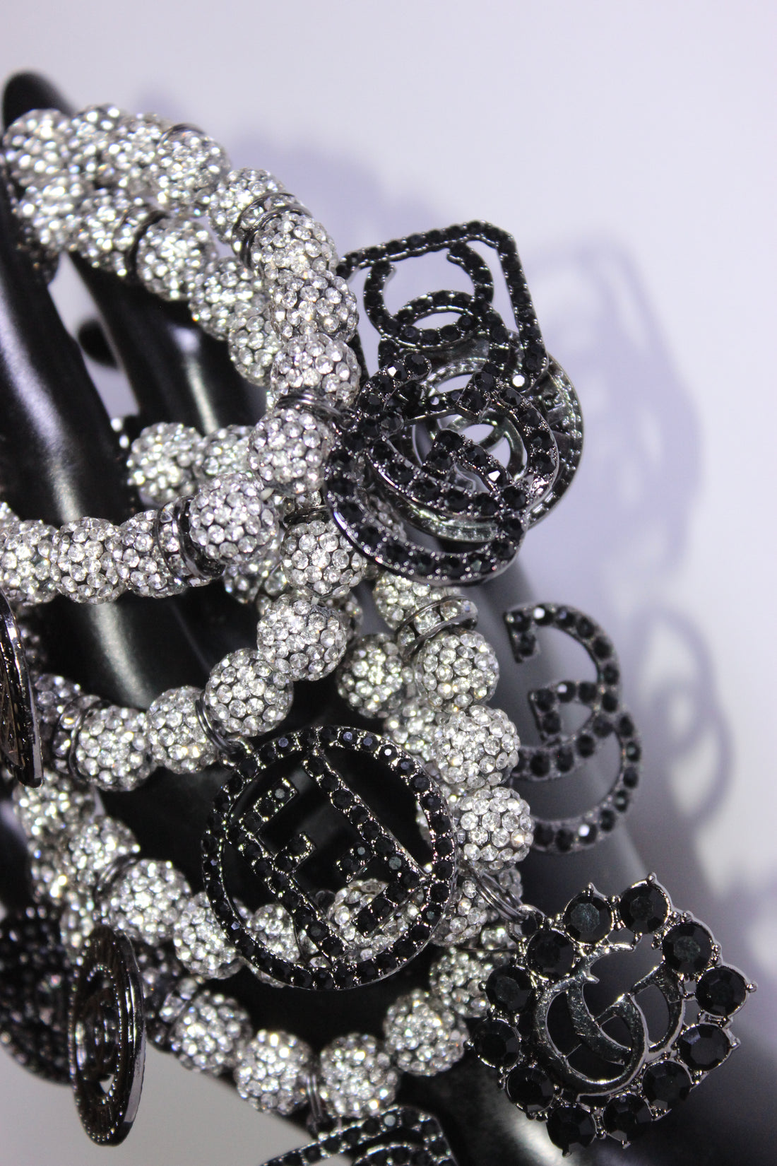Black & Silver Rhinestone Charm Bracelet Set