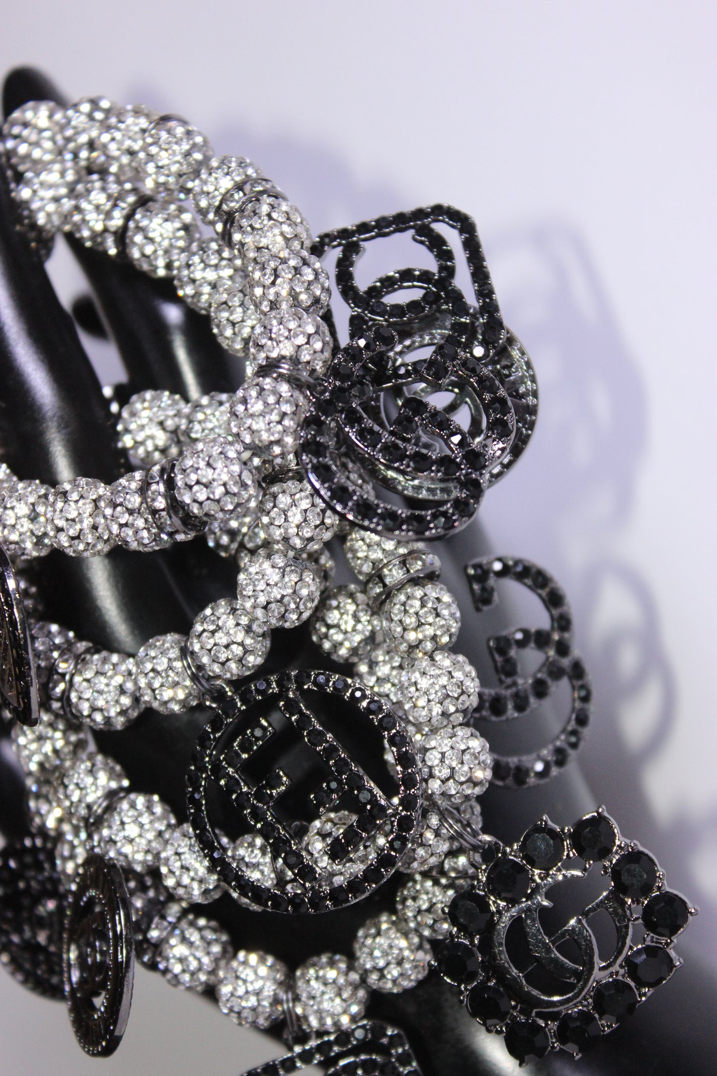Black & Silver Rhinestone Charm Bracelet Set