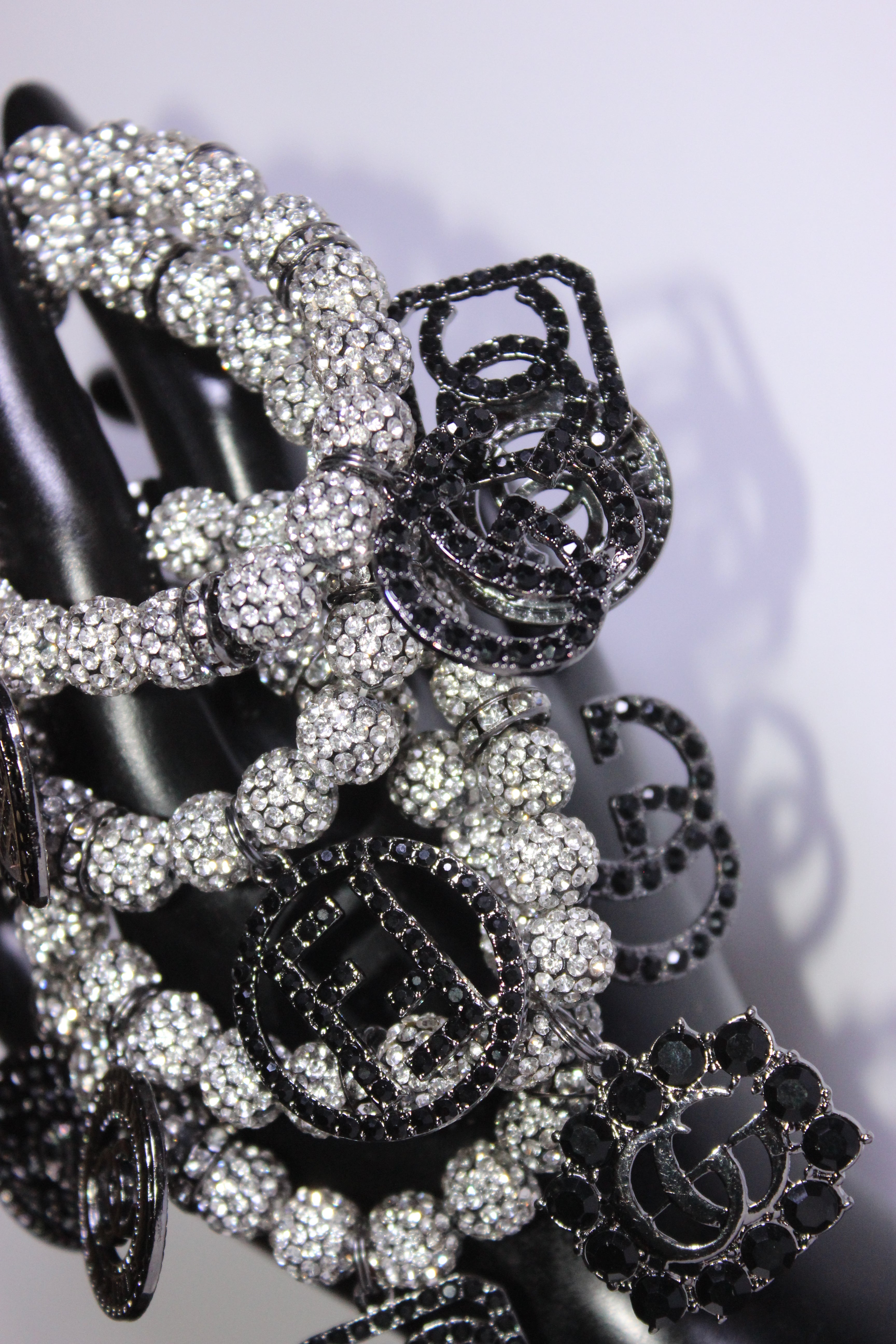 Black & Silver Rhinestone Charm Bracelet Set