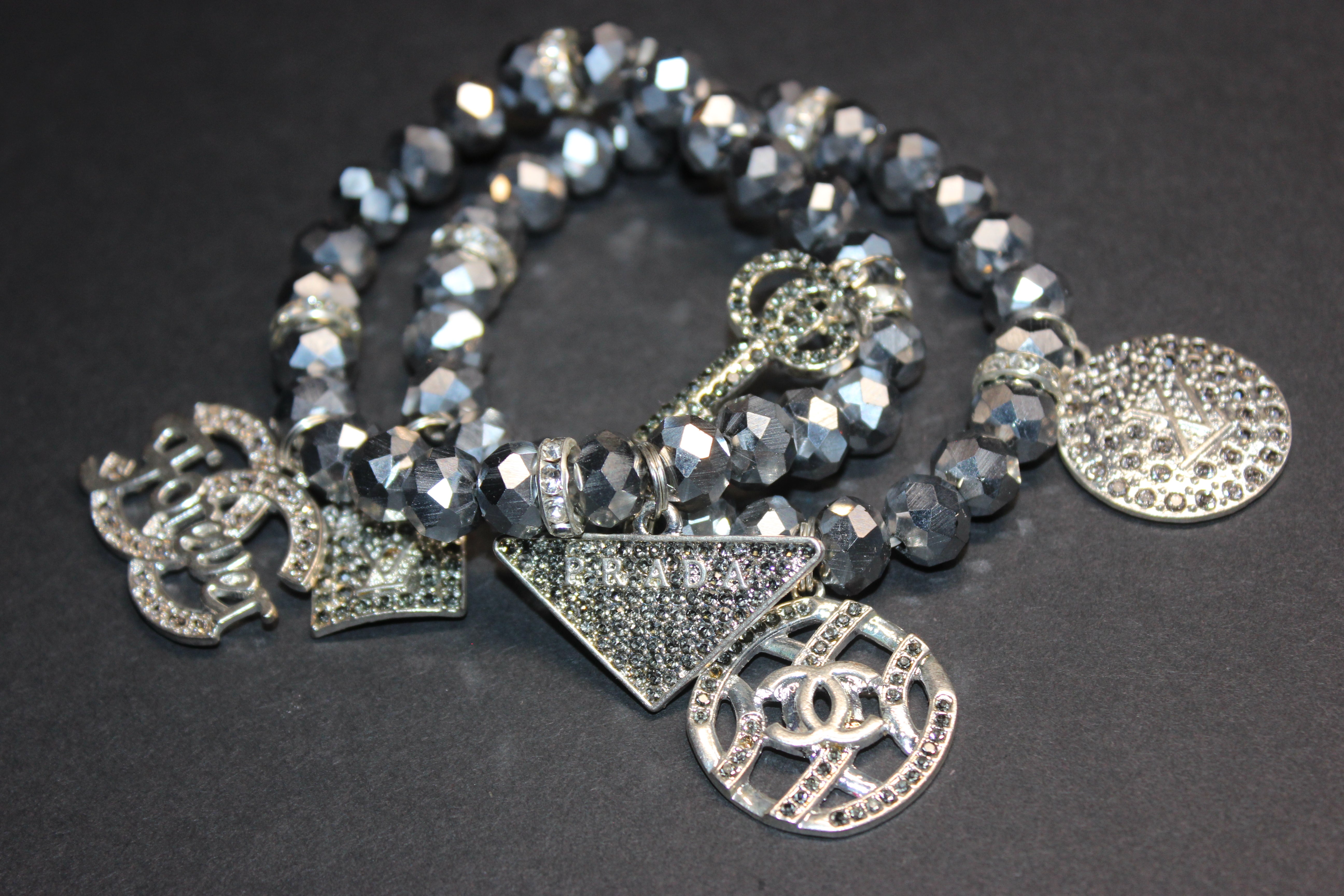 Silver Brilliant Crystal 2 Piece Charm Bracelet Set
