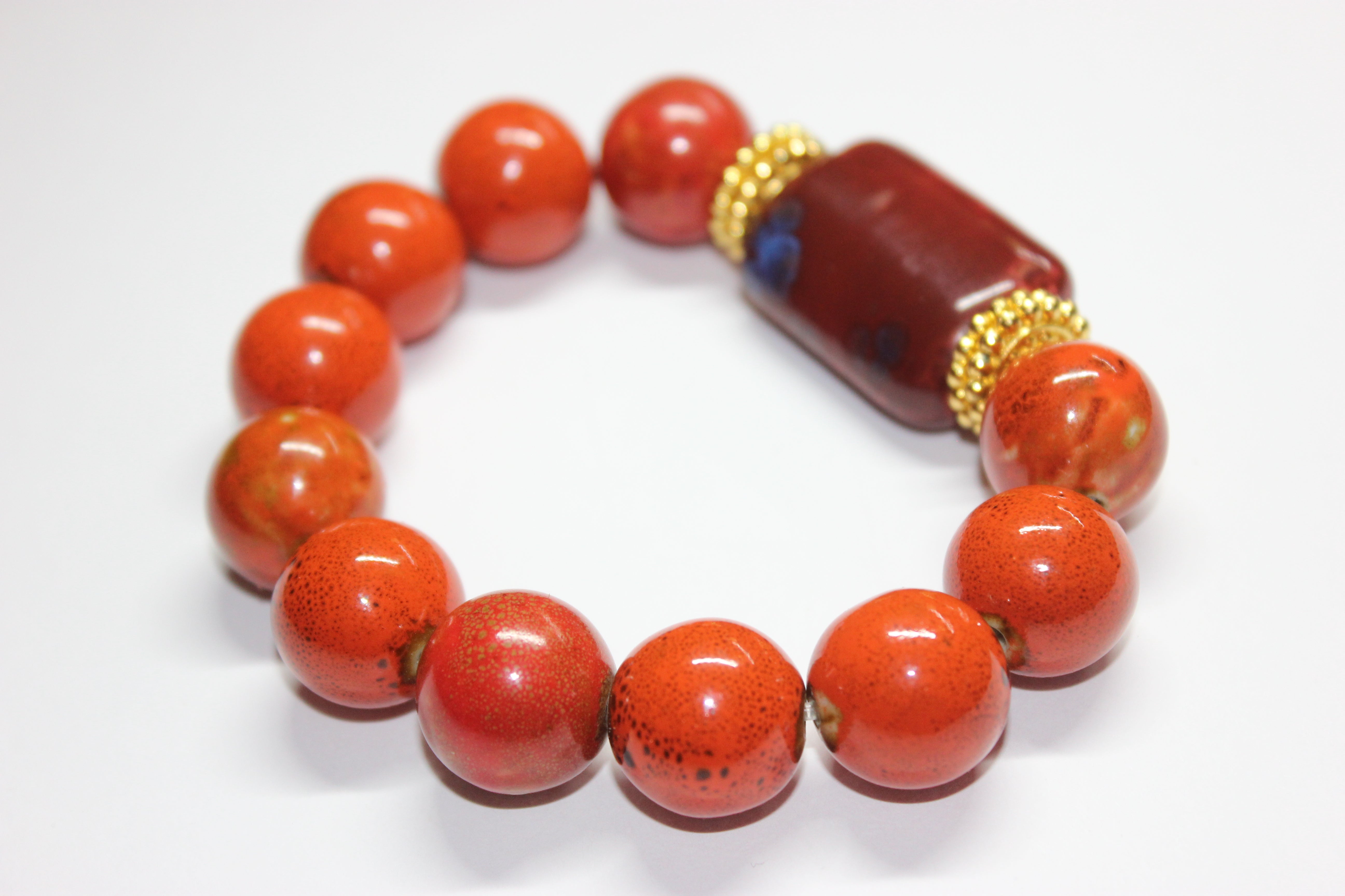 Shades Of Orange & Gold Ceramic Gemstone Bracelet