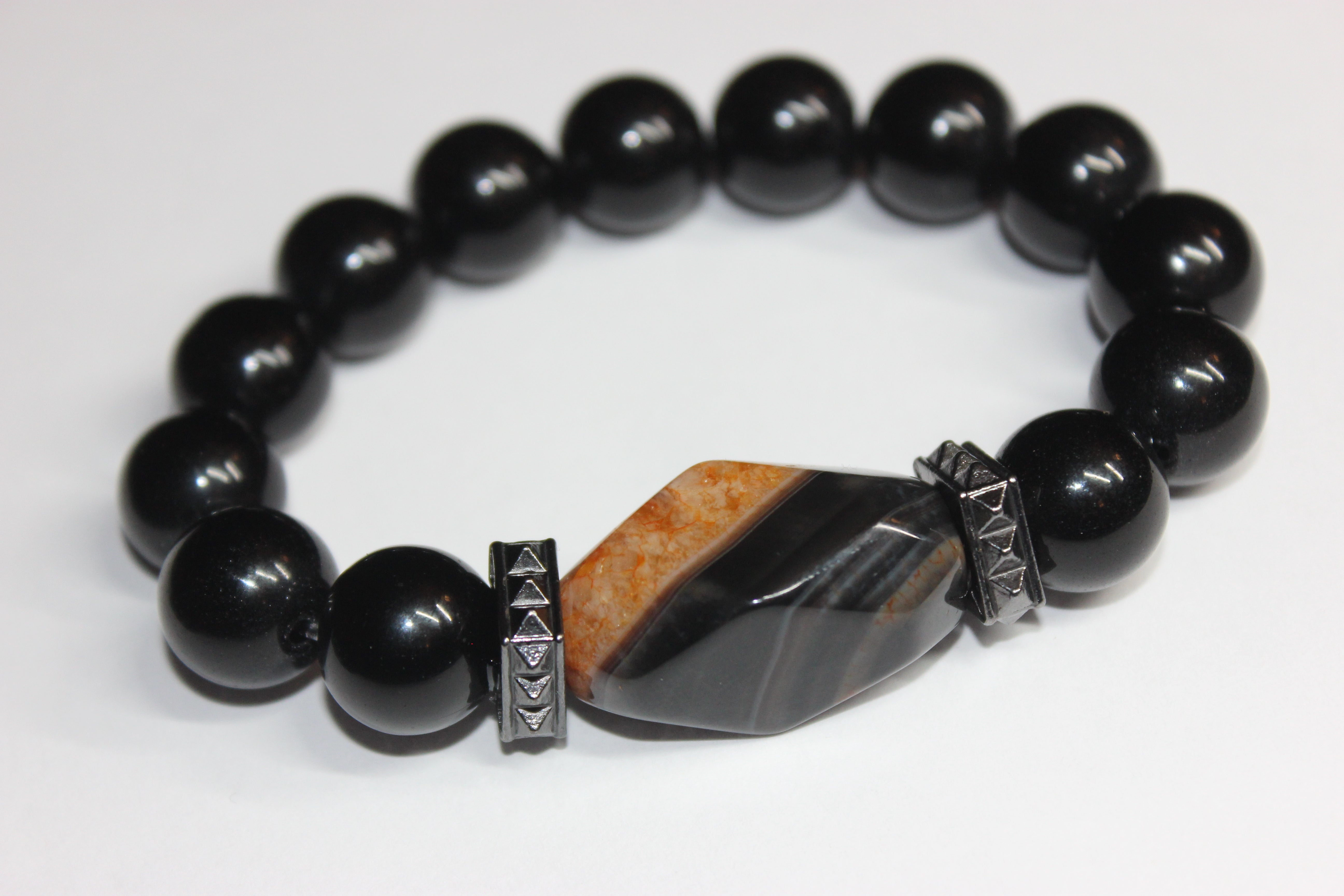 💪🏾Menswear💪🏾 Orange Stone & Black Beaded Bracelet