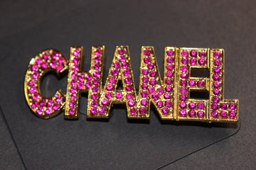 Hot Pink & Gold Rhinestone Brooch Pin