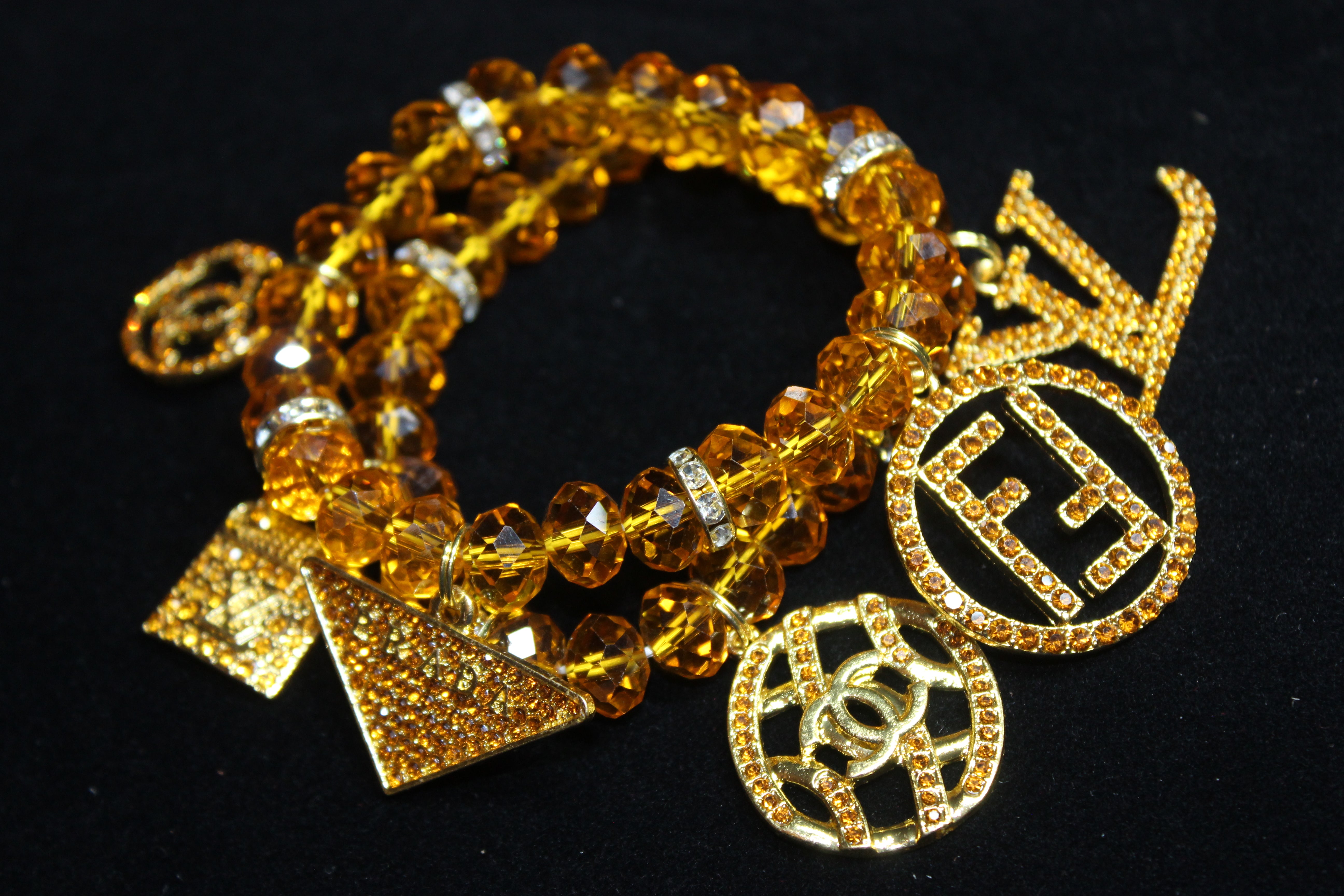 2 Piece Topaz & Silver Crystal Charm Bracelet Set