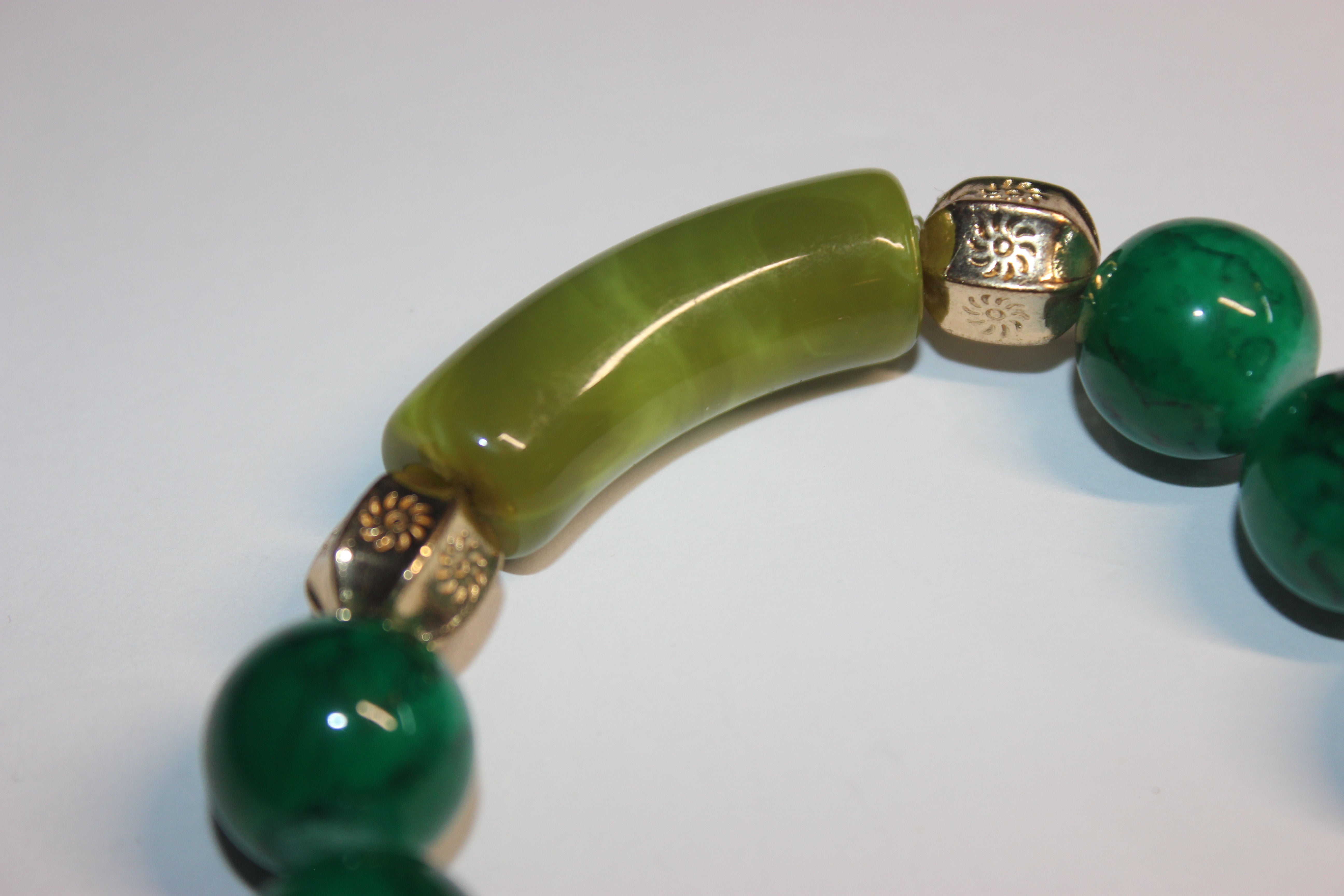 Shades Of Green & Gold BOBCAT Beaded Bracelet
