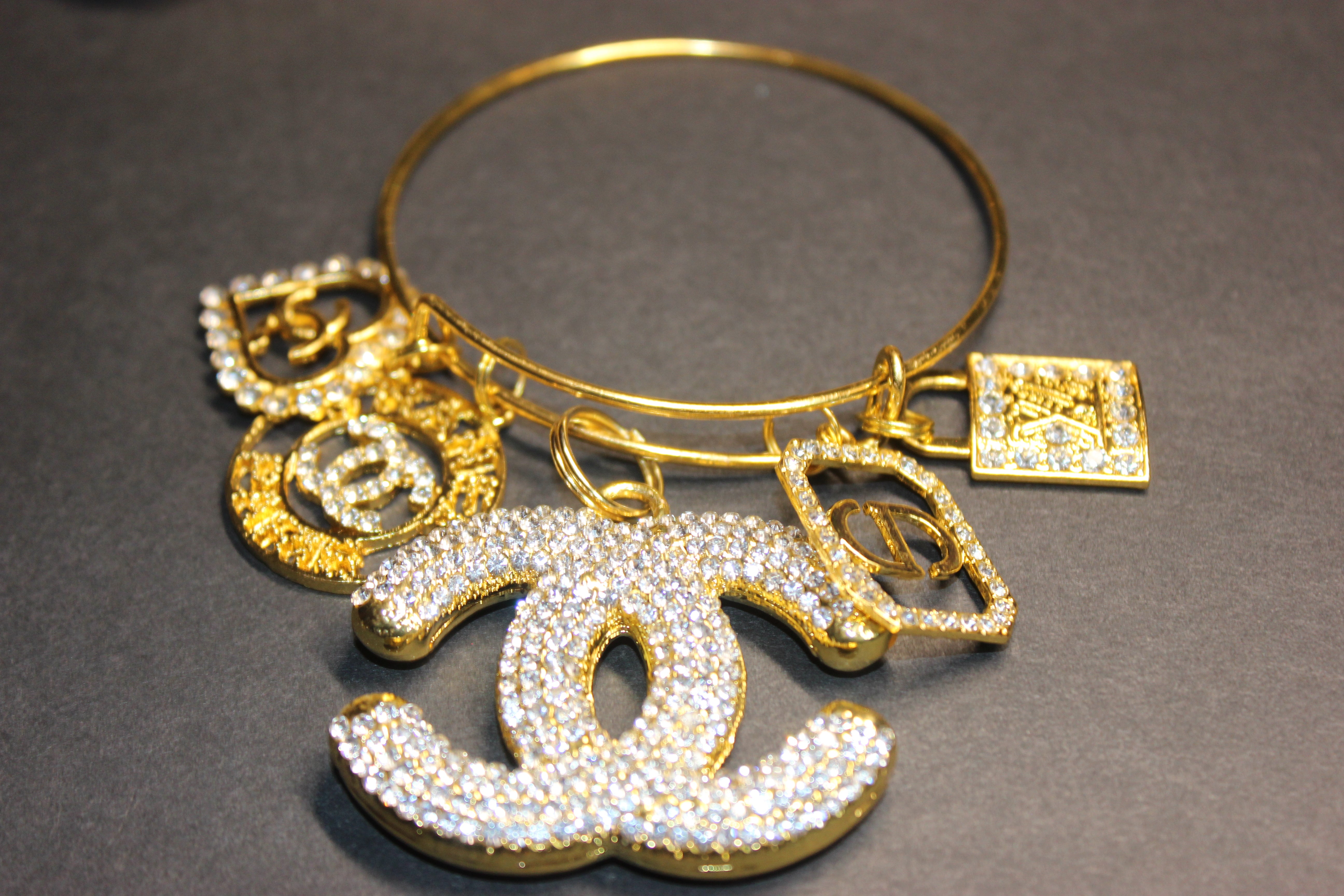 5 Charm Gold Bangle Bracelet