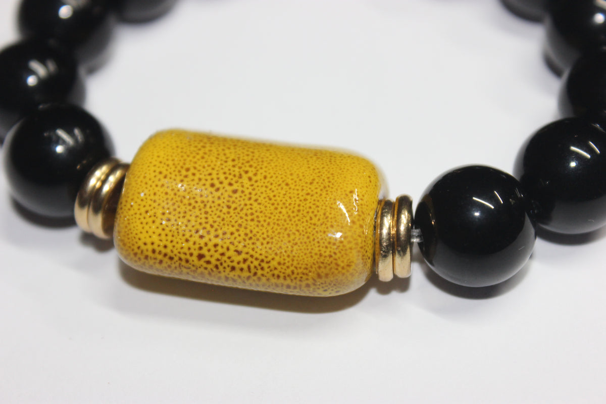 Black Mustard & Gold Beaded Bracelet