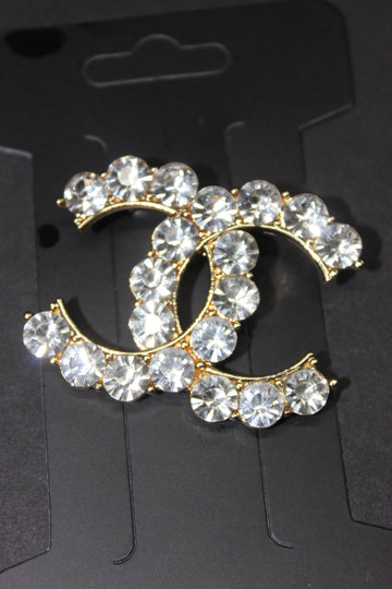 Gold & Rhinestone Brooch Pin