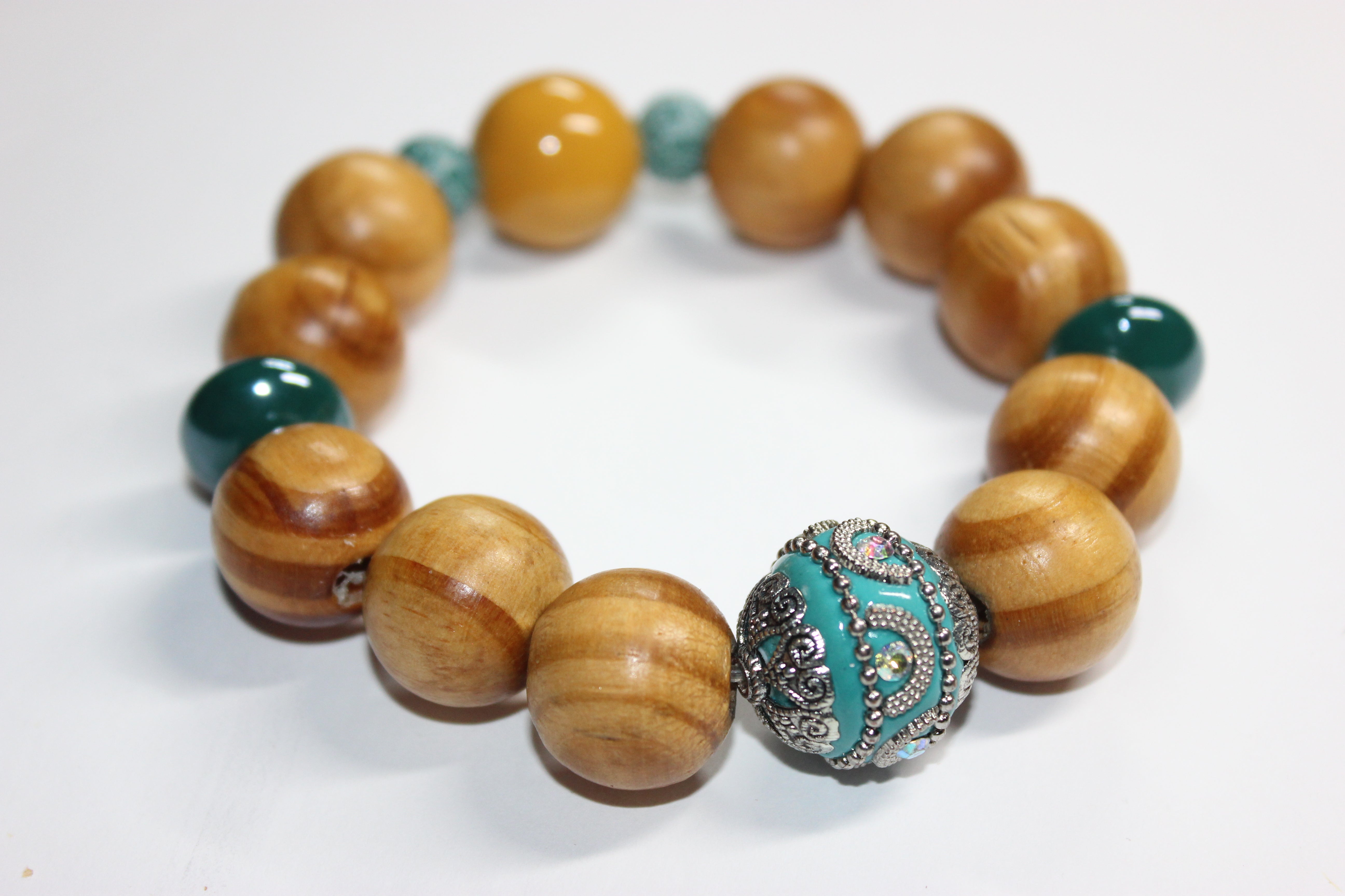 Wood Turquoise & Mustard Bracelet