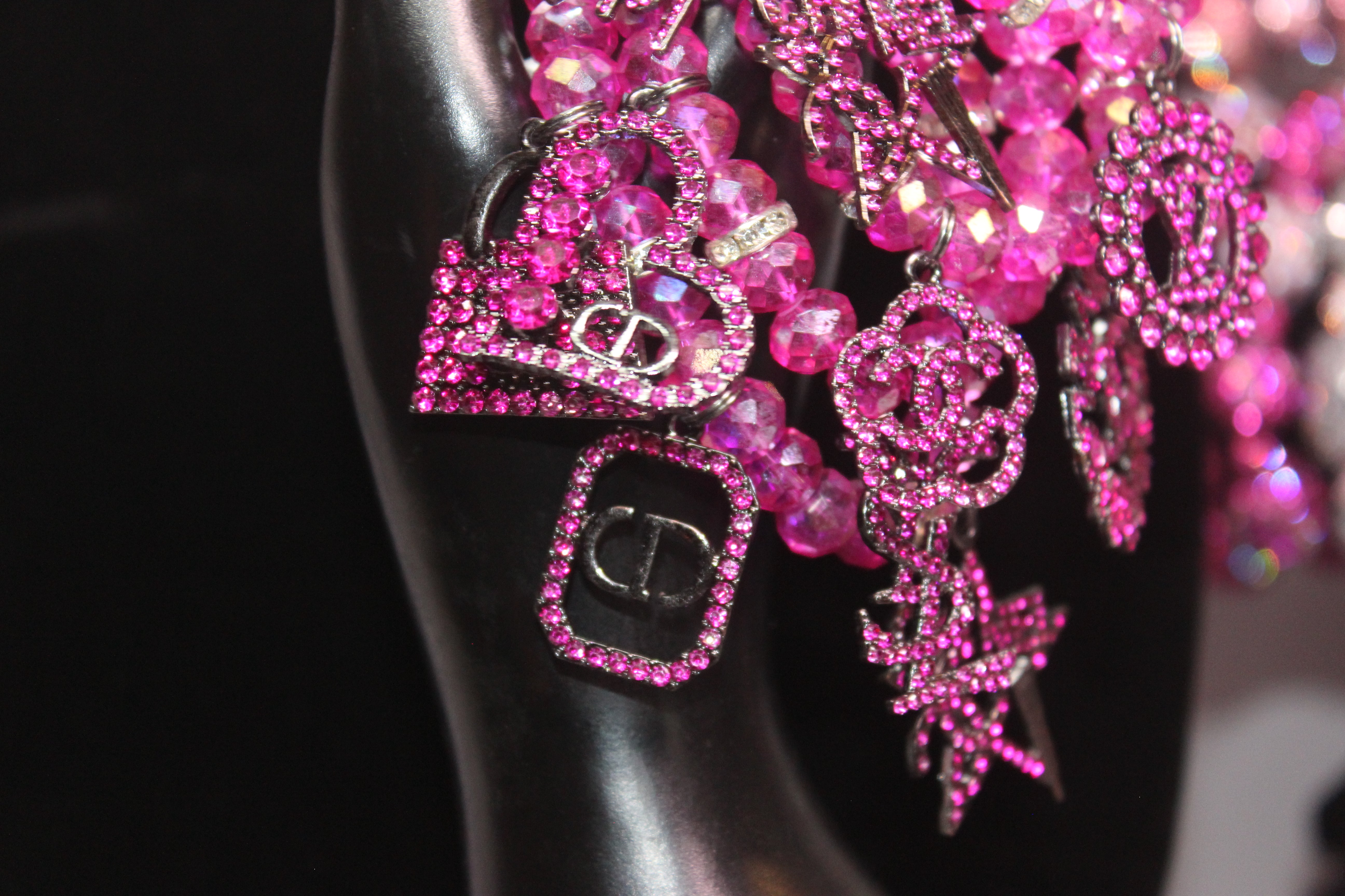 4 Piece Hot Pink Crystal Charm Bracelet Set