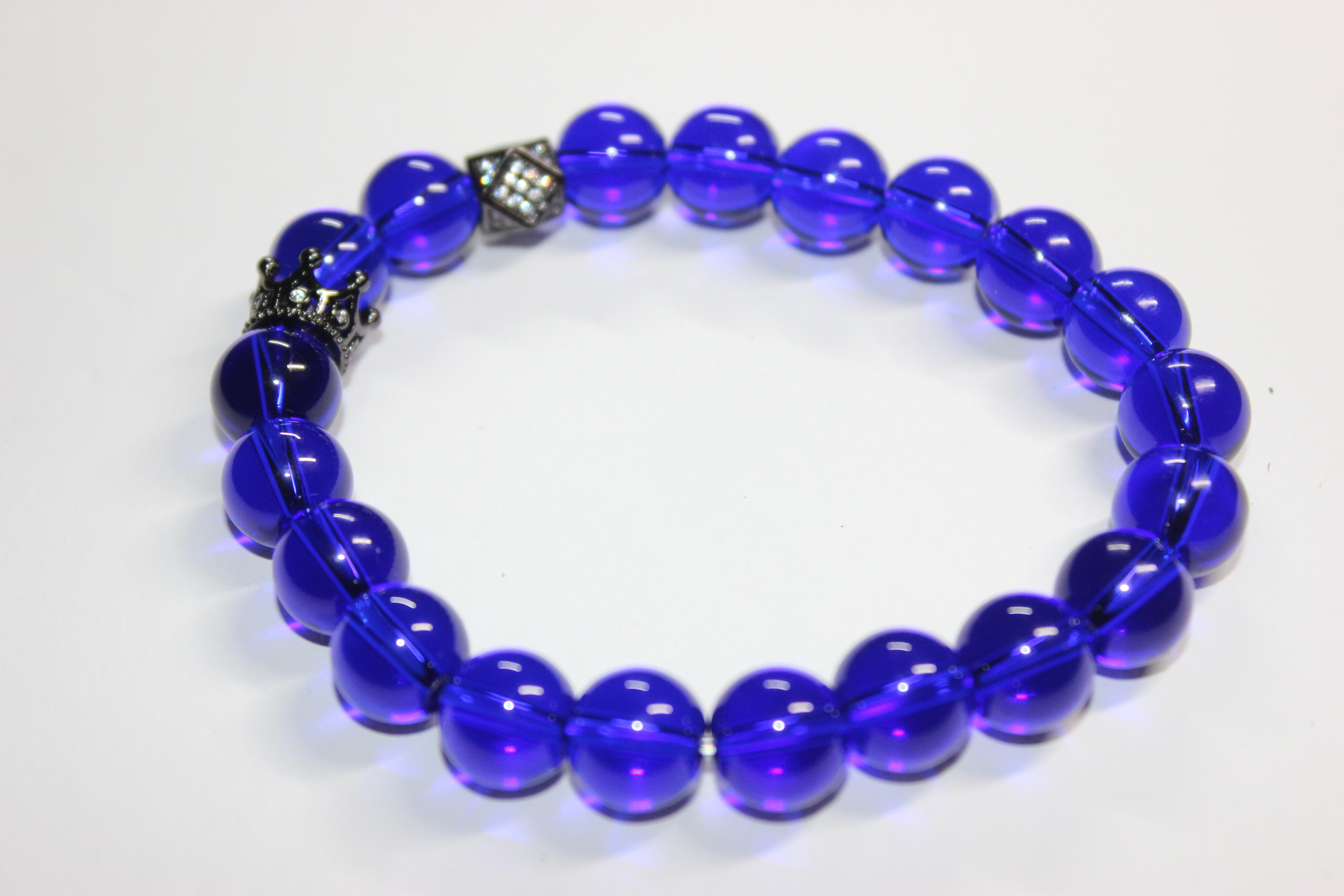 Blue & Black Beaded Bracelet w/ Crown