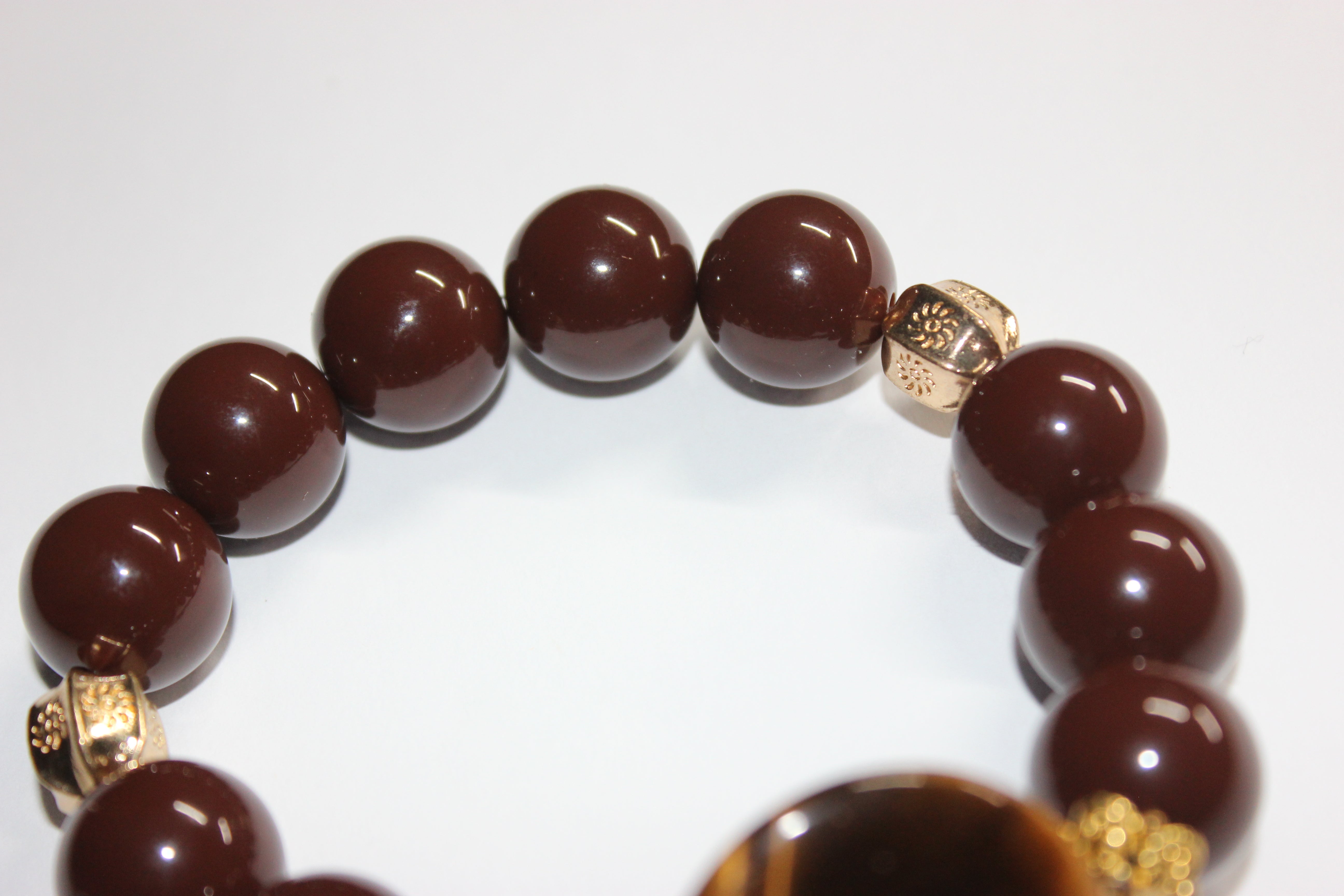 Chocolate Tiger Eye w/ Gold Beaded Bracelet