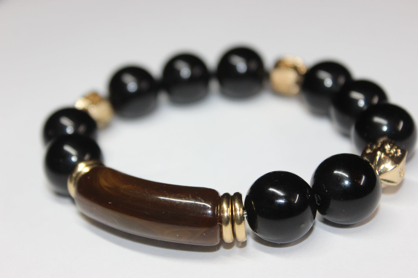 Black Brown & Gold Beaded Bracelet