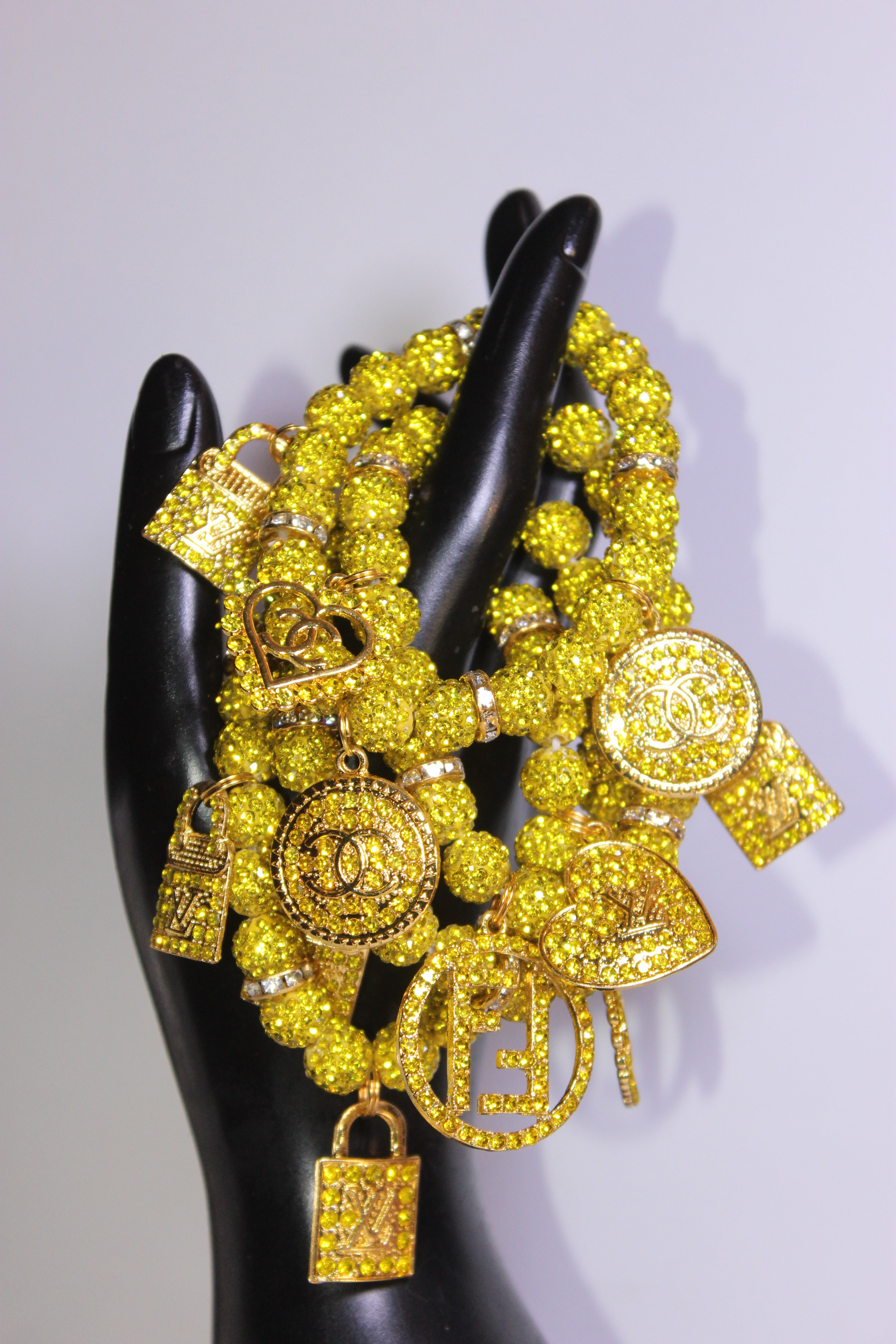 4 Piece Yellow & Gold Rhinestone Charm Bracelet Set