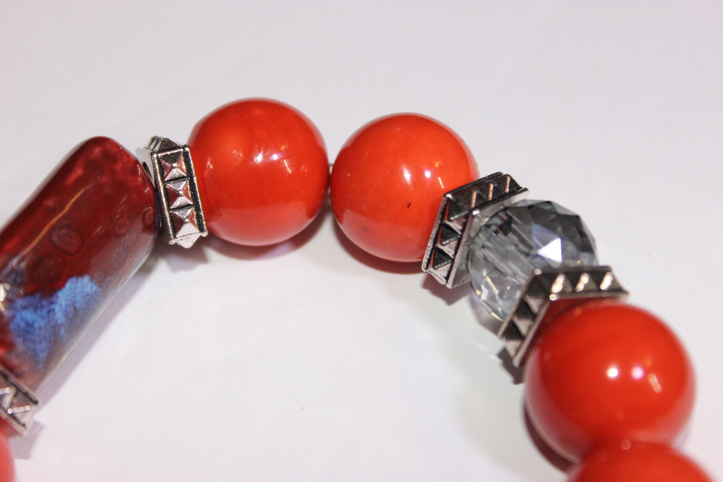 Shades Of Orange & Blue Gemstone Beaded Bracelet