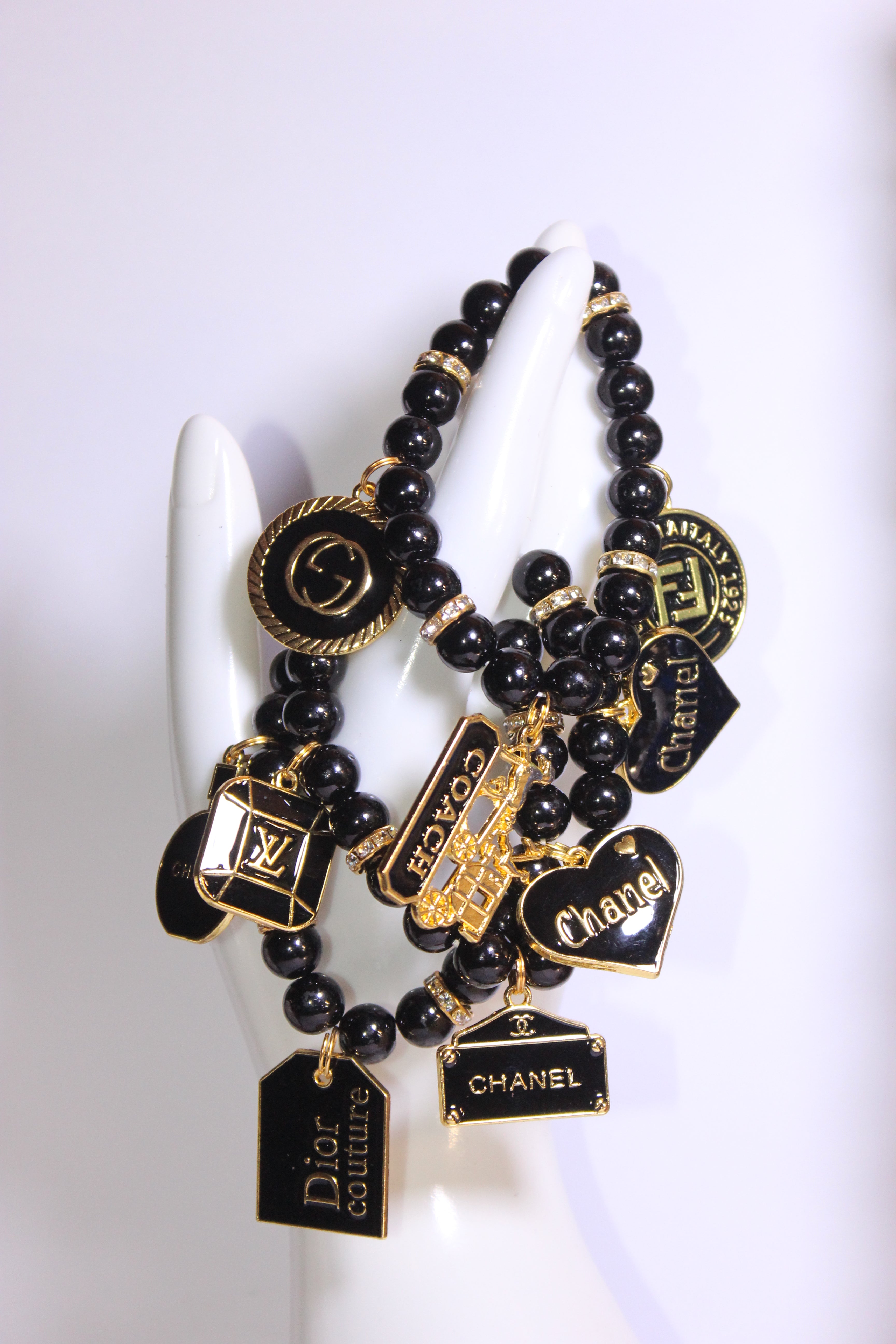 3 Piece Black & Gold Charm Bracelet Set