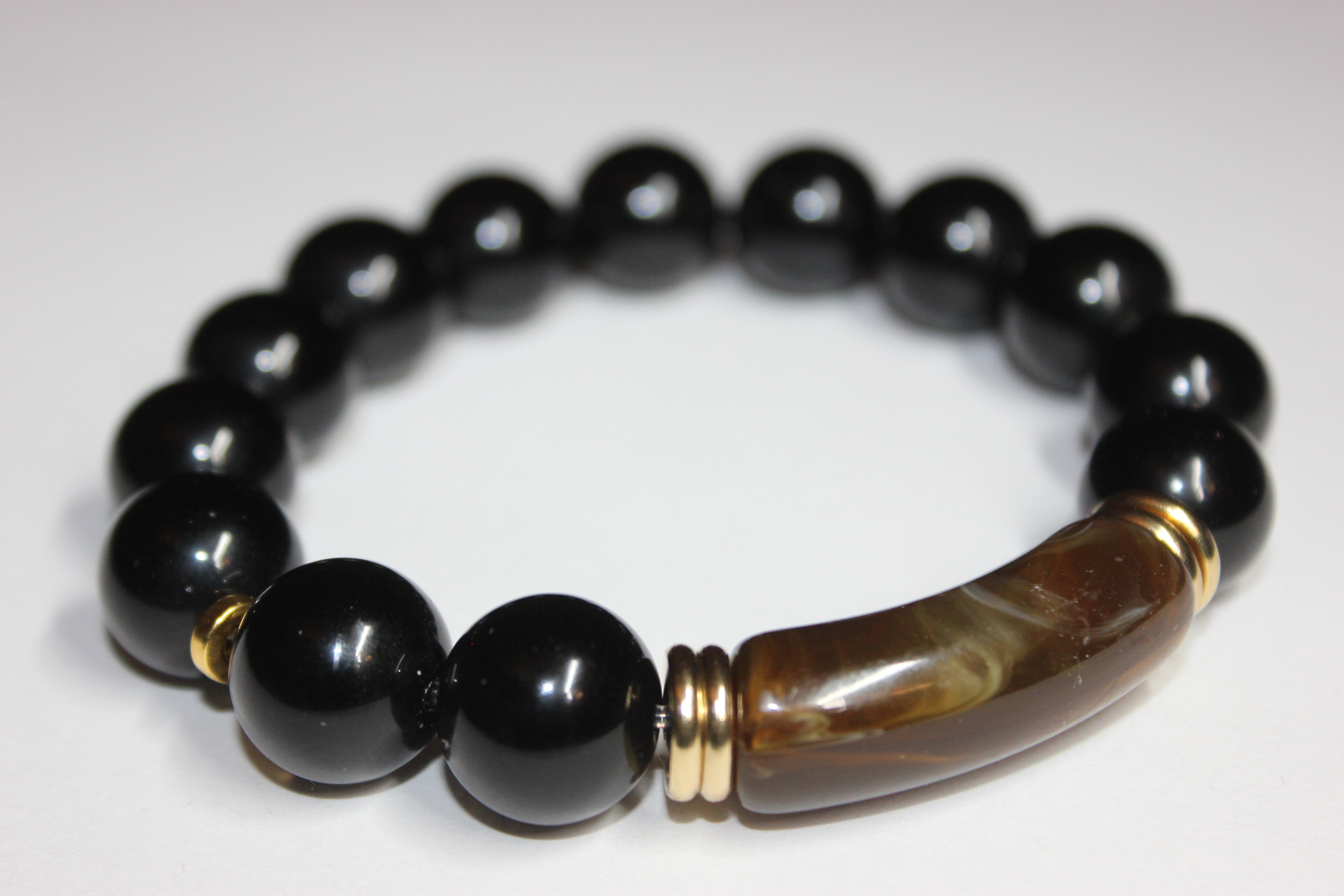 Black Brown & Gold Beaded Bracelet