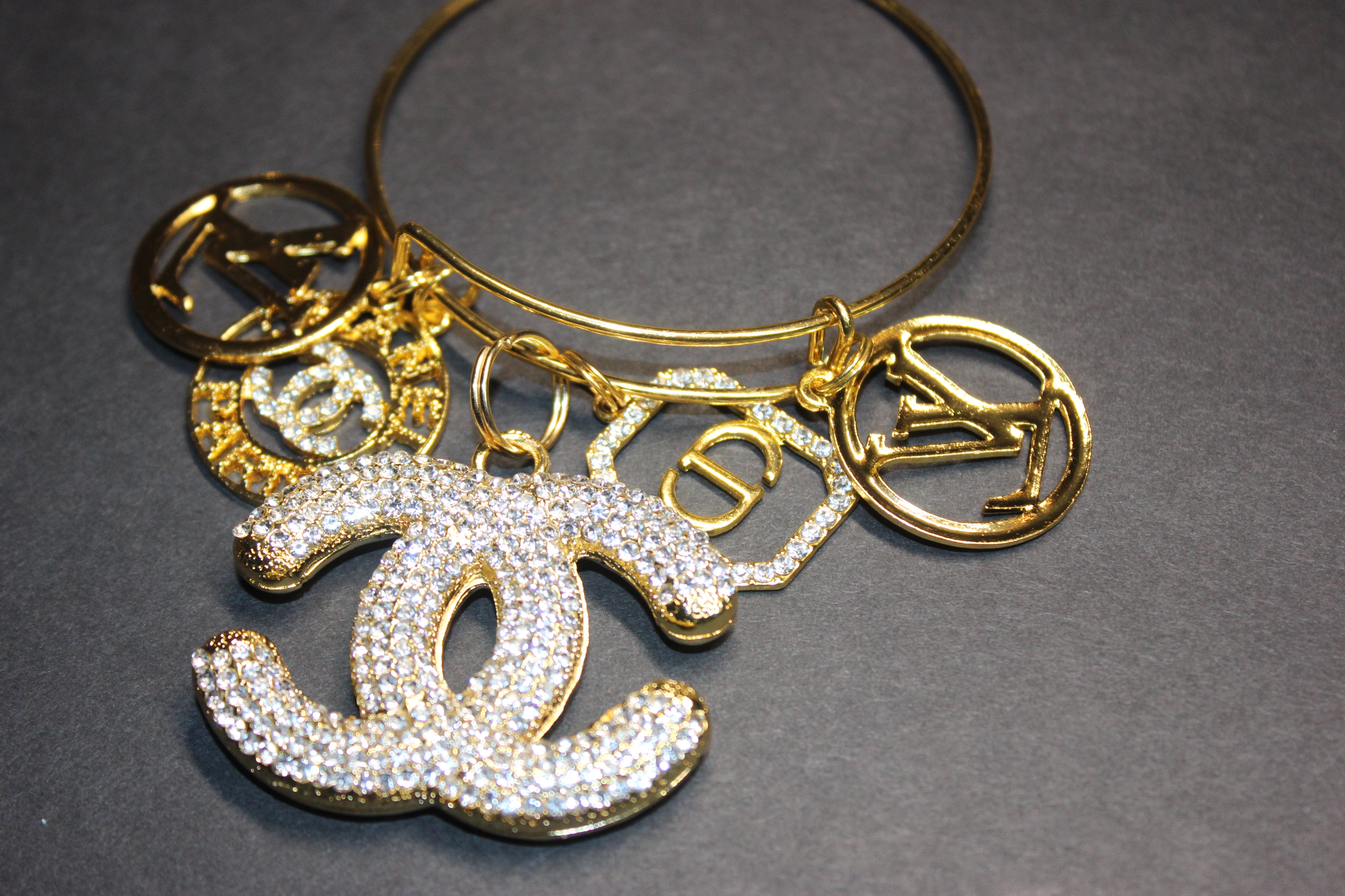 5 Charm Gold Bangle Bracelet