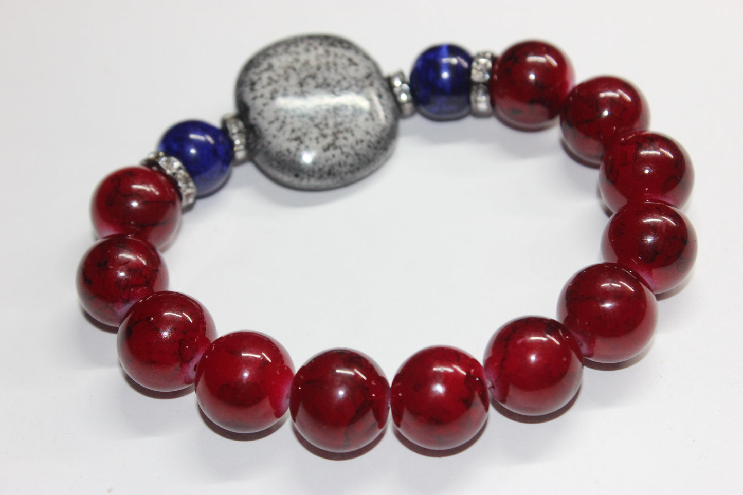 Red & Blue with Smooth Grey Ceramic Gemstone