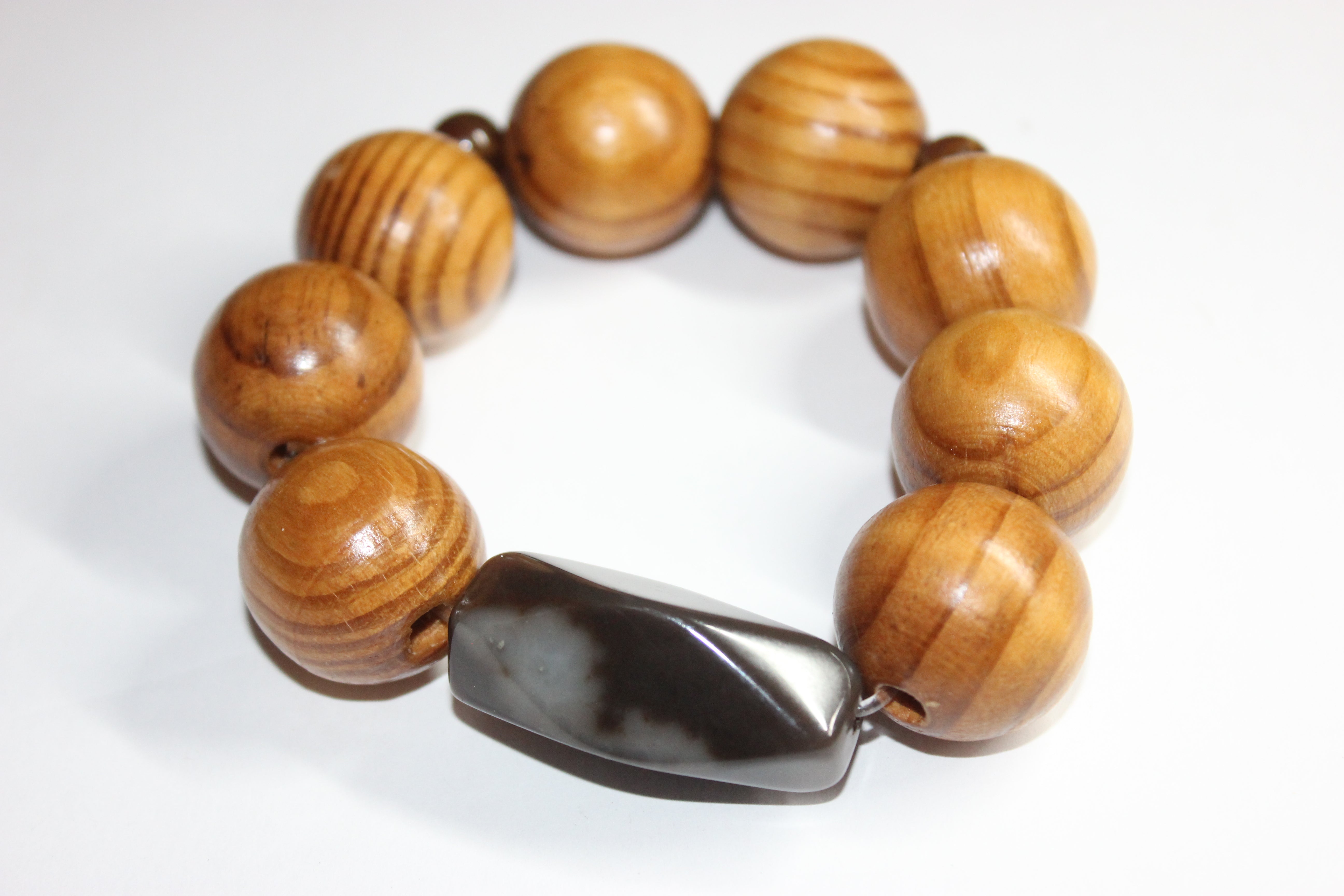 Large Wood & Brown Beaded Bracelet