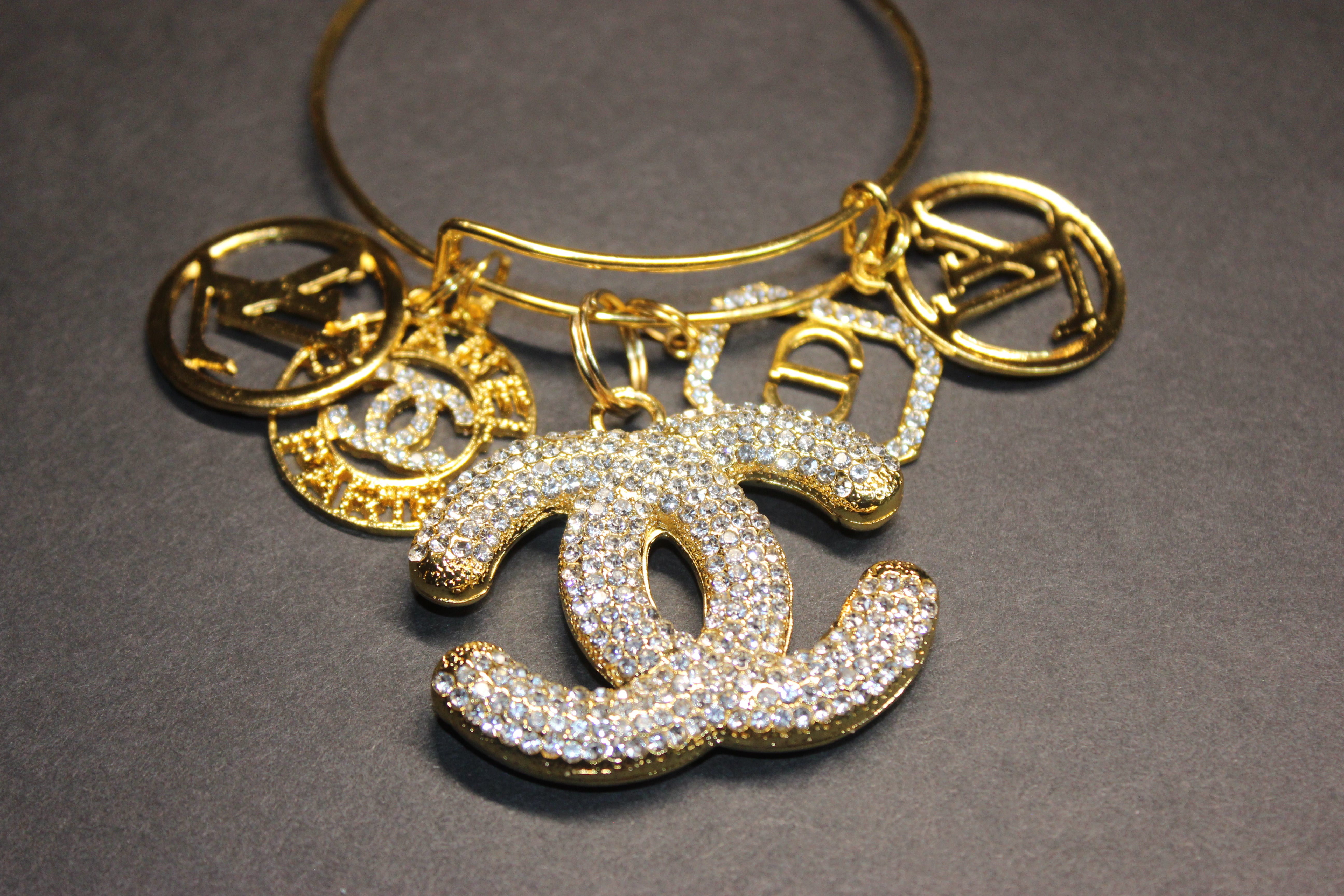 5 Charm Gold Bangle Bracelet